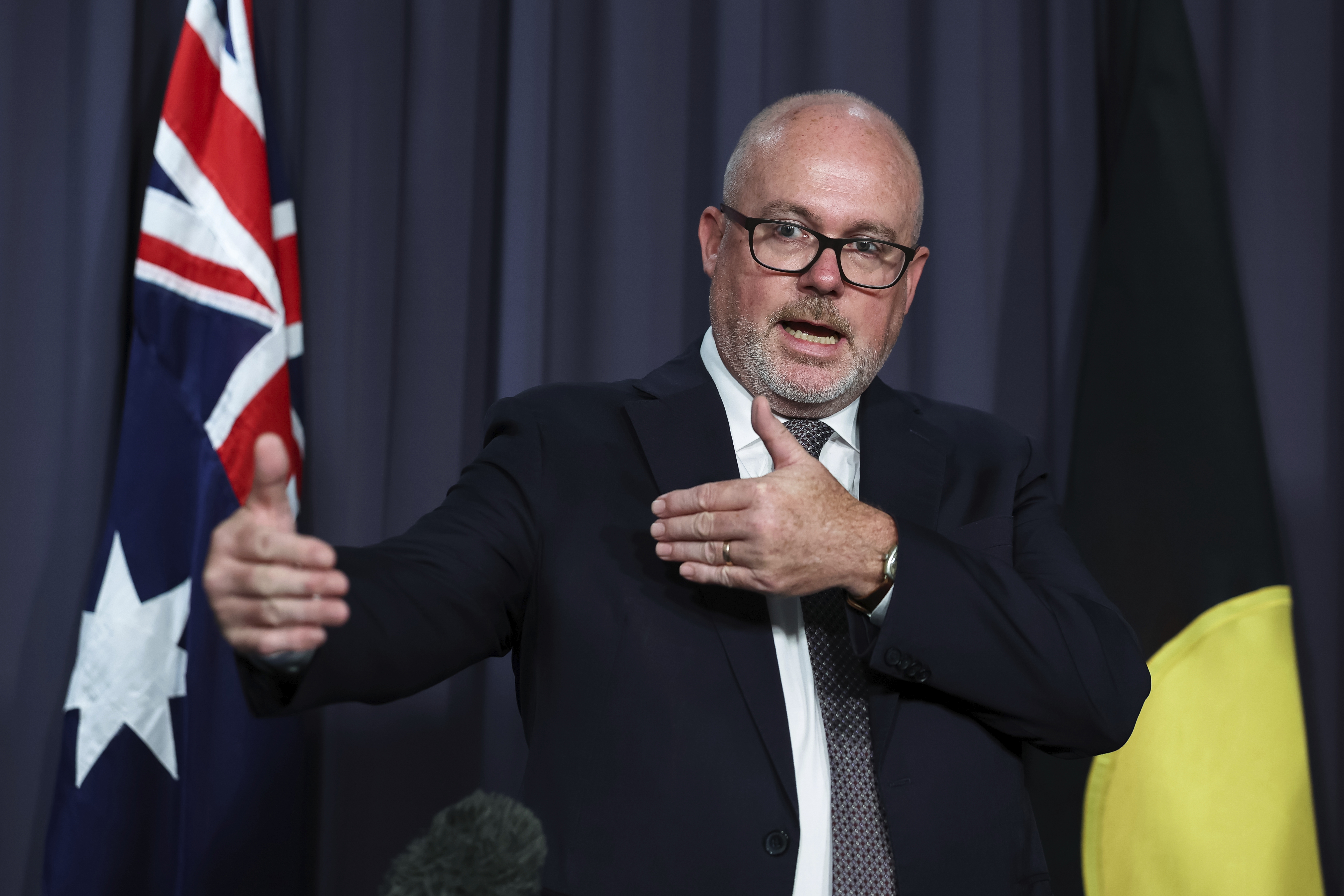 Minister for Industry and Innovation and Minister for Science Tim Ayres during a press conference at Parliament House in Canberra on Monday 23 March 2026.