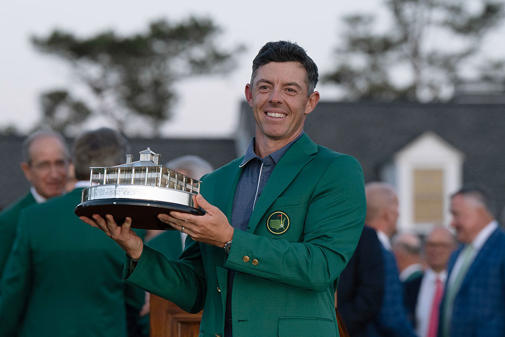 Rory McIlroy victorious with the Masters Trophy.