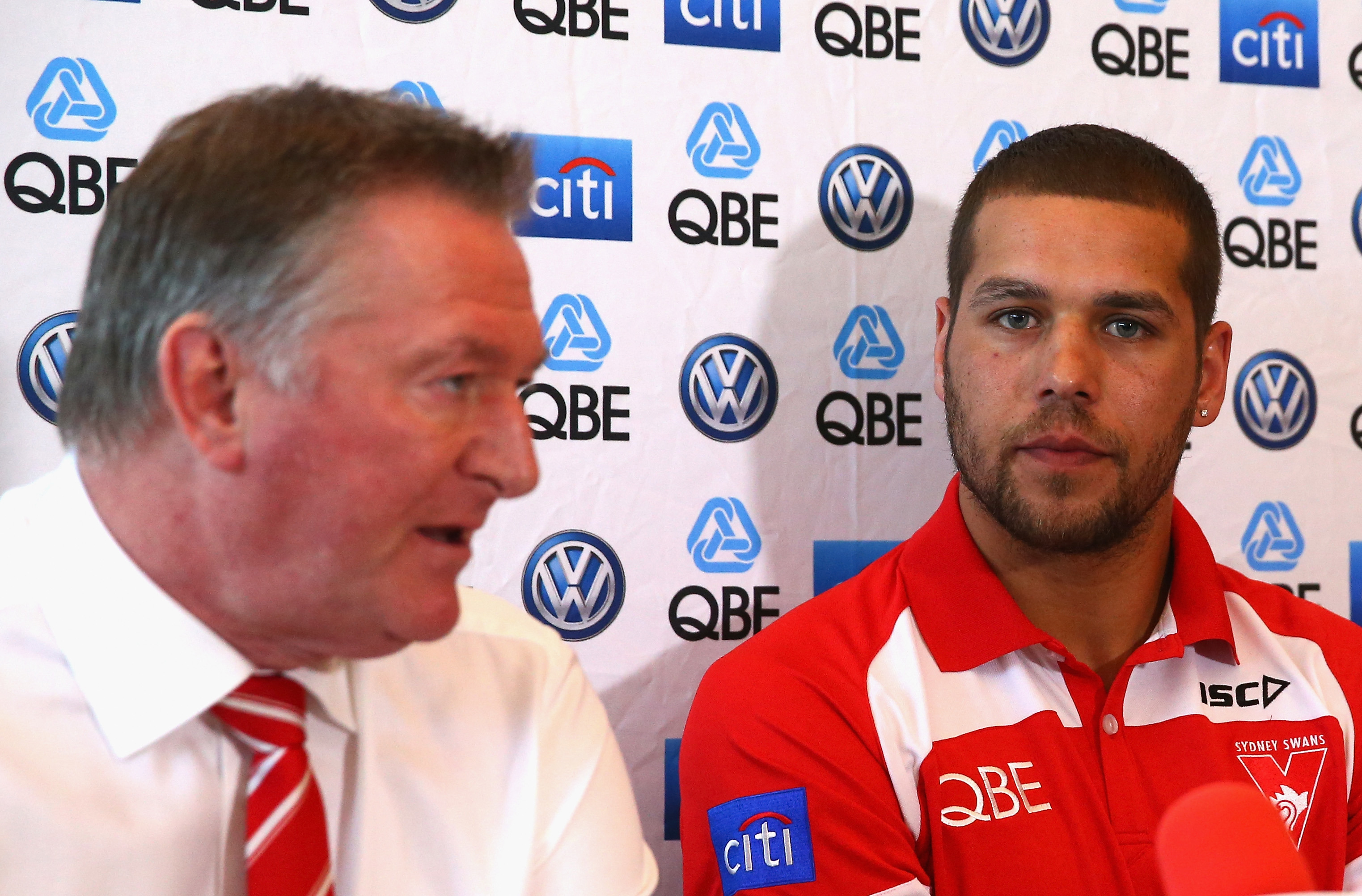 Lance 'Buddy' Franklin speaks to the media during a Sydney Swans AFL press conference at Sydney Cricket Ground on October 9, 2013 in Sydney, Australia. Franklin has signed a nine year deal to play for Sydney beginning next season.