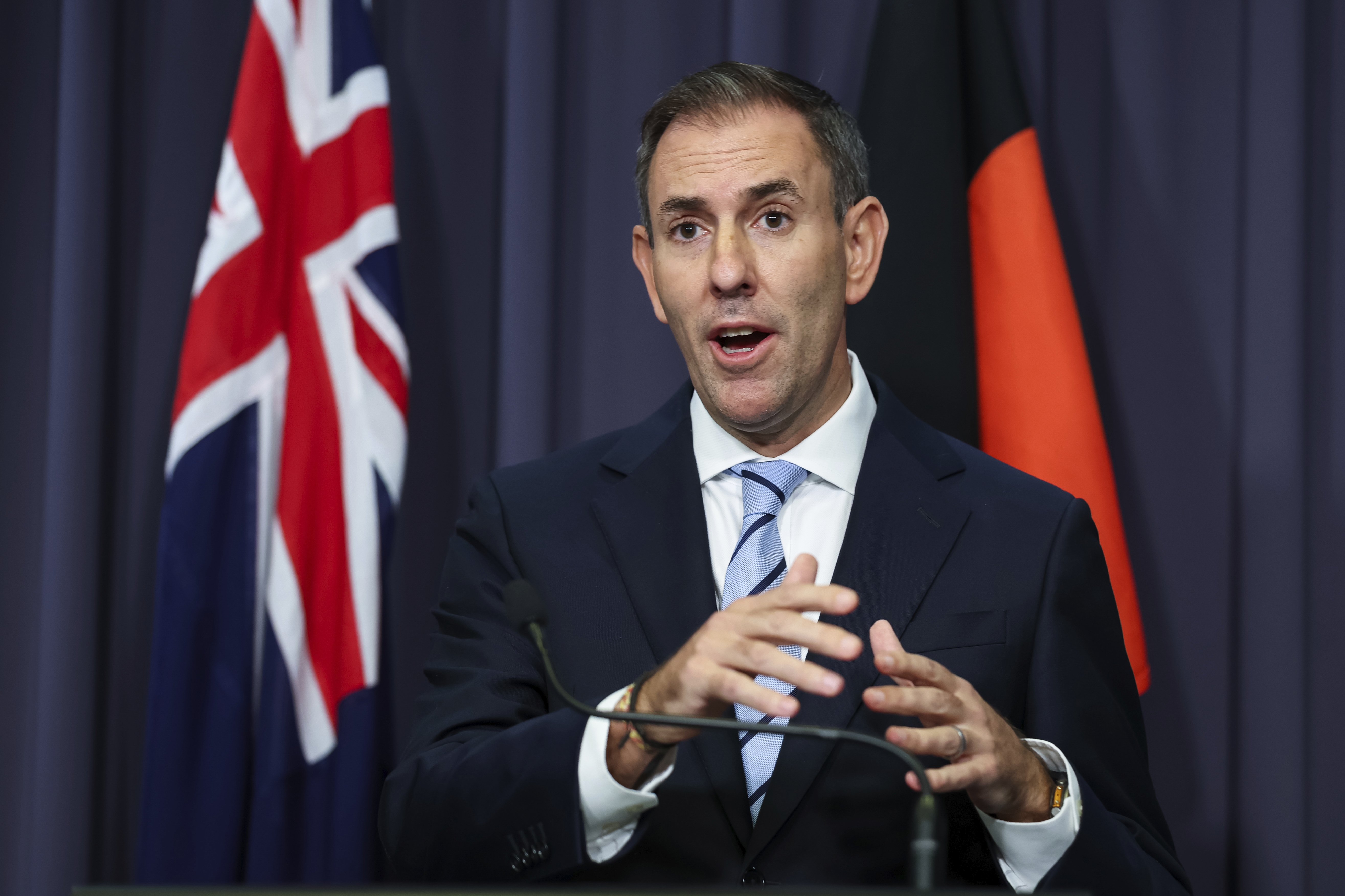 Treasurer Dr Jim Chalmers during a press conference at Parliament House in Canberra on Tuesday 17 March 2026. 