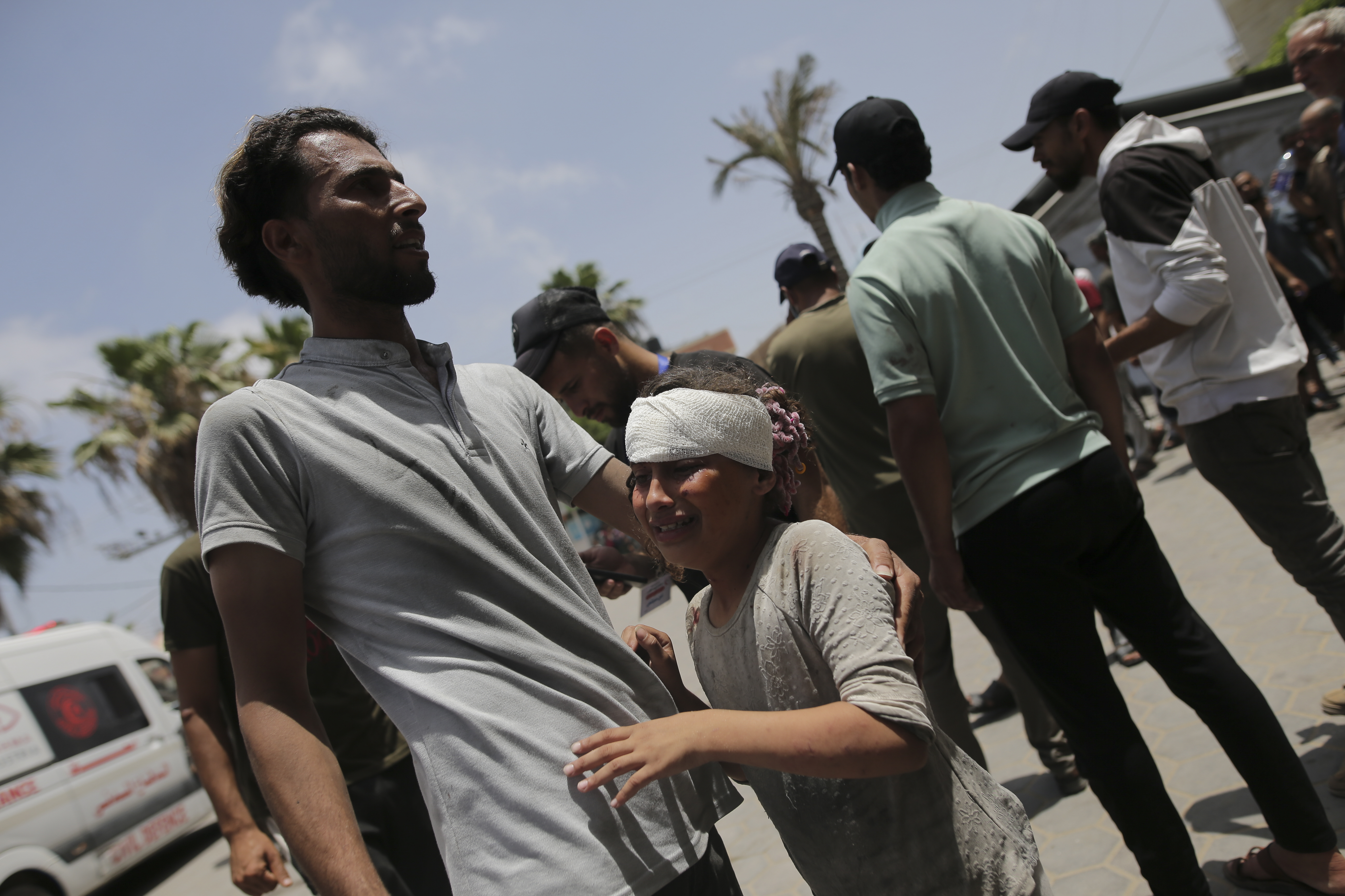 Palestinians wounded in the Israeli bombardment of the Gaza Strip arrive at al-Aqsa Hospital in Deir al Balah on Saturday, June 8, 2024. 