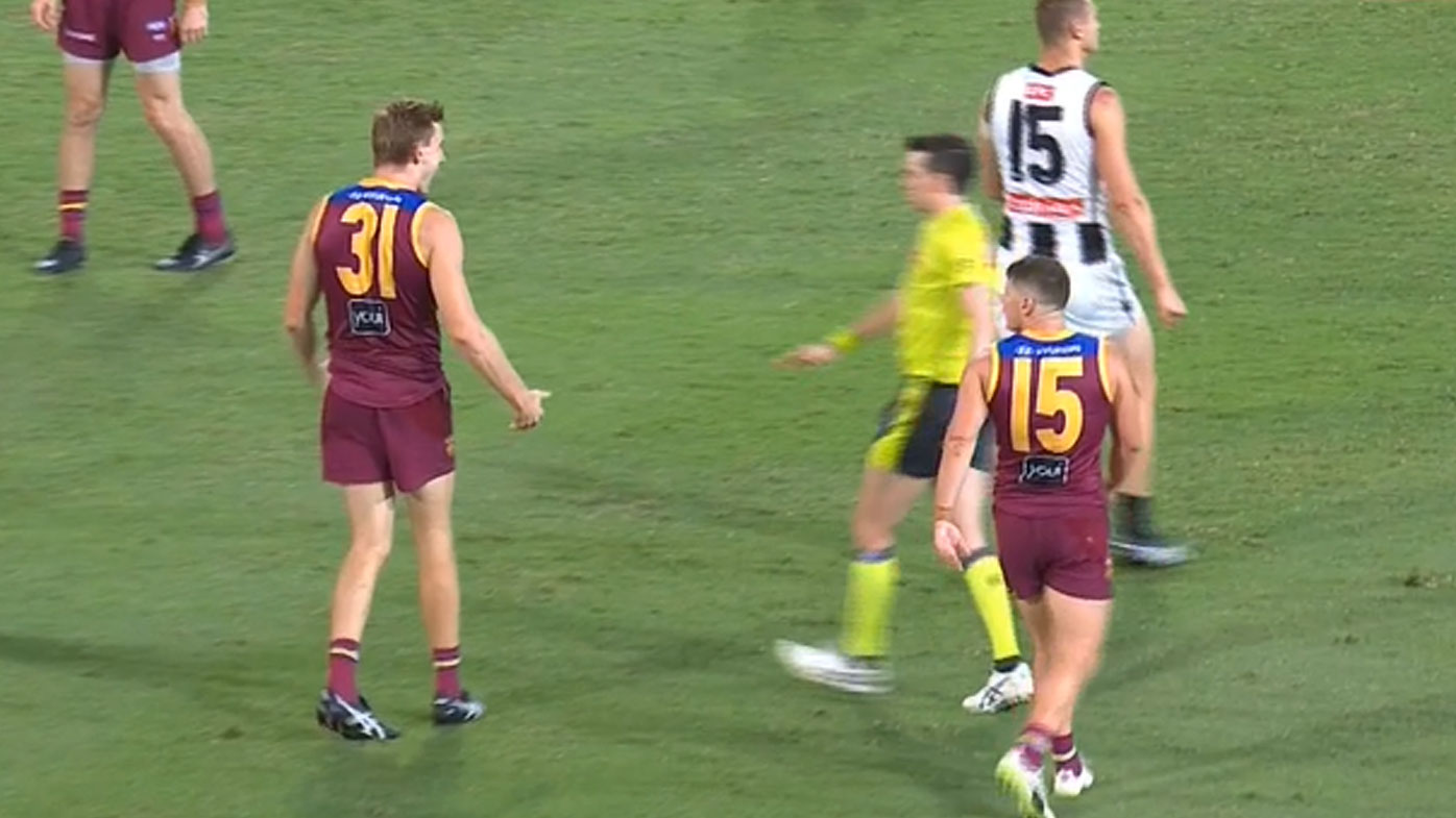 Referee's 50m penalty against Harris Andrews questioned, Brisbane Lions vs Collingwood news, scores, results, video highlights