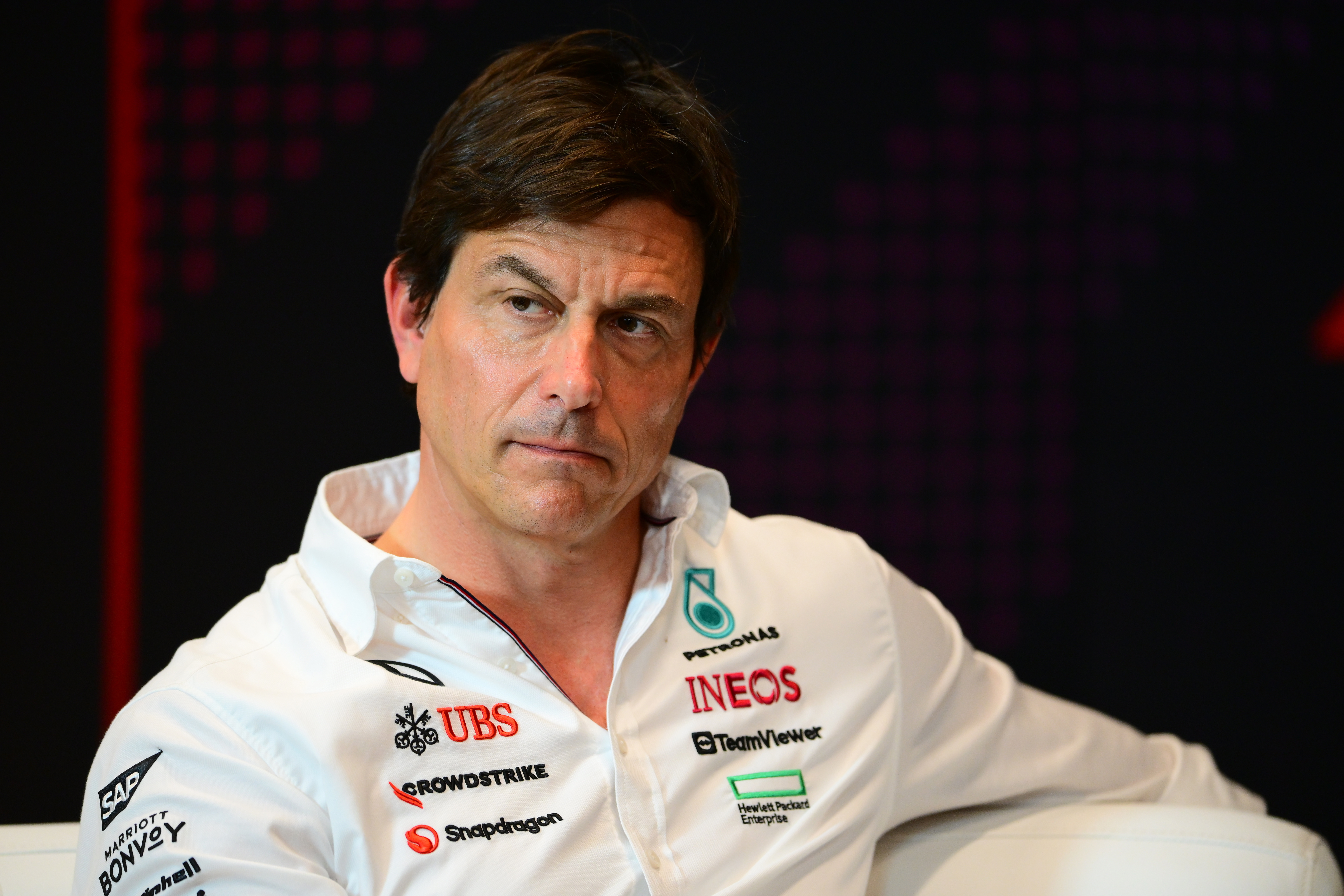 Toto Wolff of Mercedes AMG F1 Team is speaking during the official team principal press conference of the Spanish GP, the 10th round of the Formula 1 World Championship 2024, in Circuit de Catalunya, Montemelo, Catalunya, Spain, on June 21, 2024. (Photo by Andrea Diodato/NurPhoto via Getty Images)