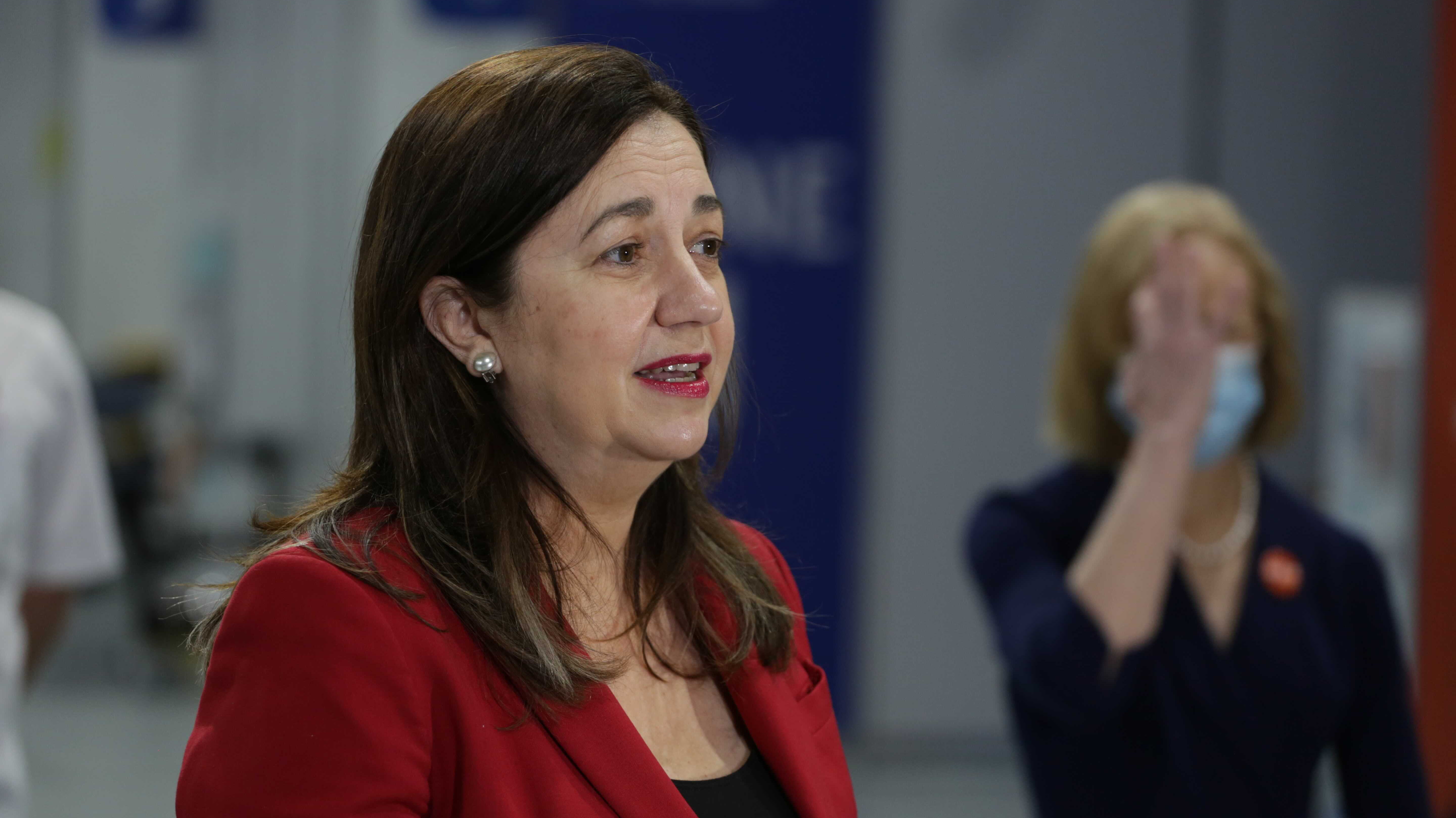 Queensland Premier Annastacia Palaszczuk updated the state while at new vaccination hub at the Brisbane Entertainment Centre at Boondal. 