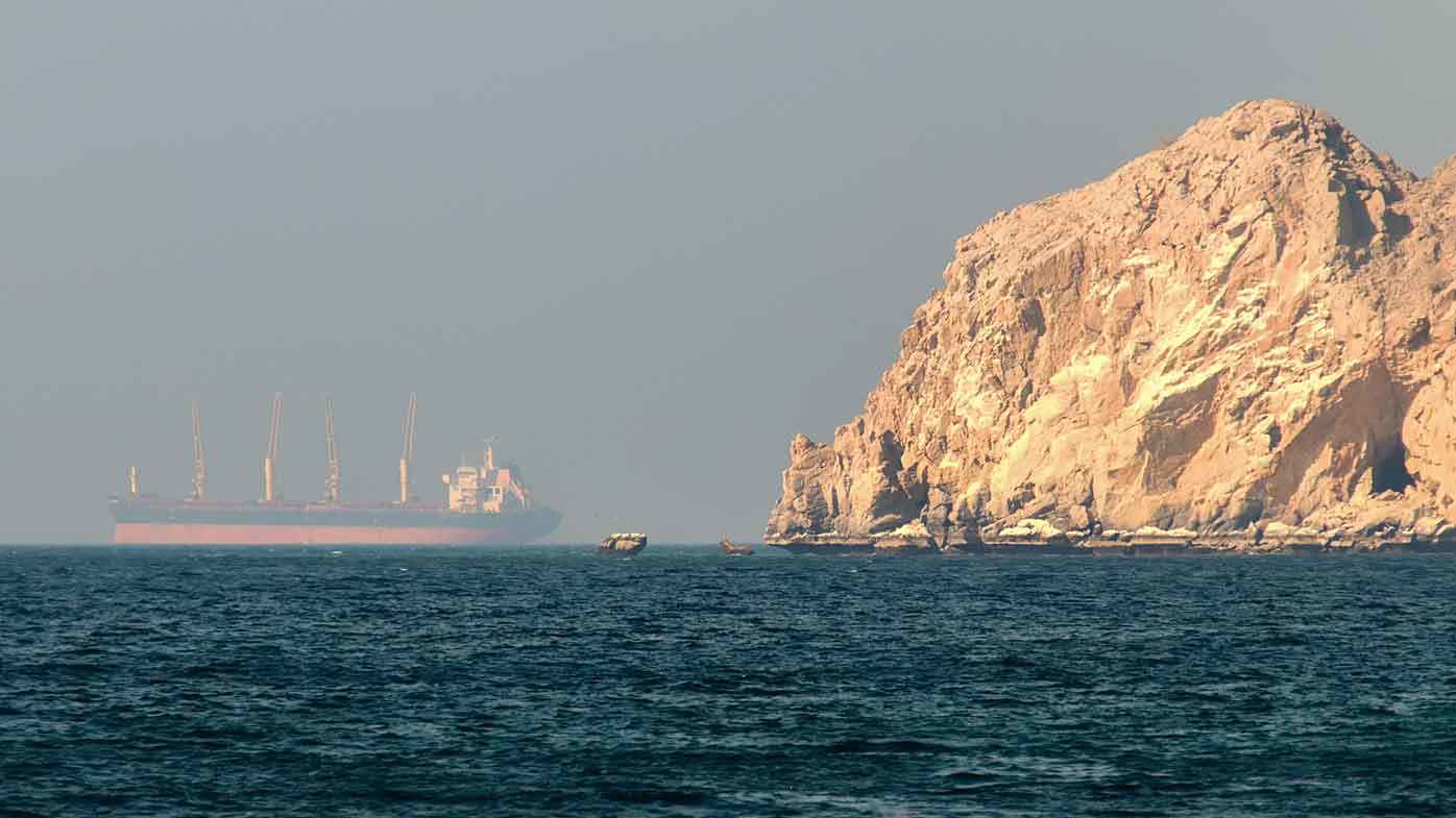 An oil tanker going through the Strait of Hormuz.