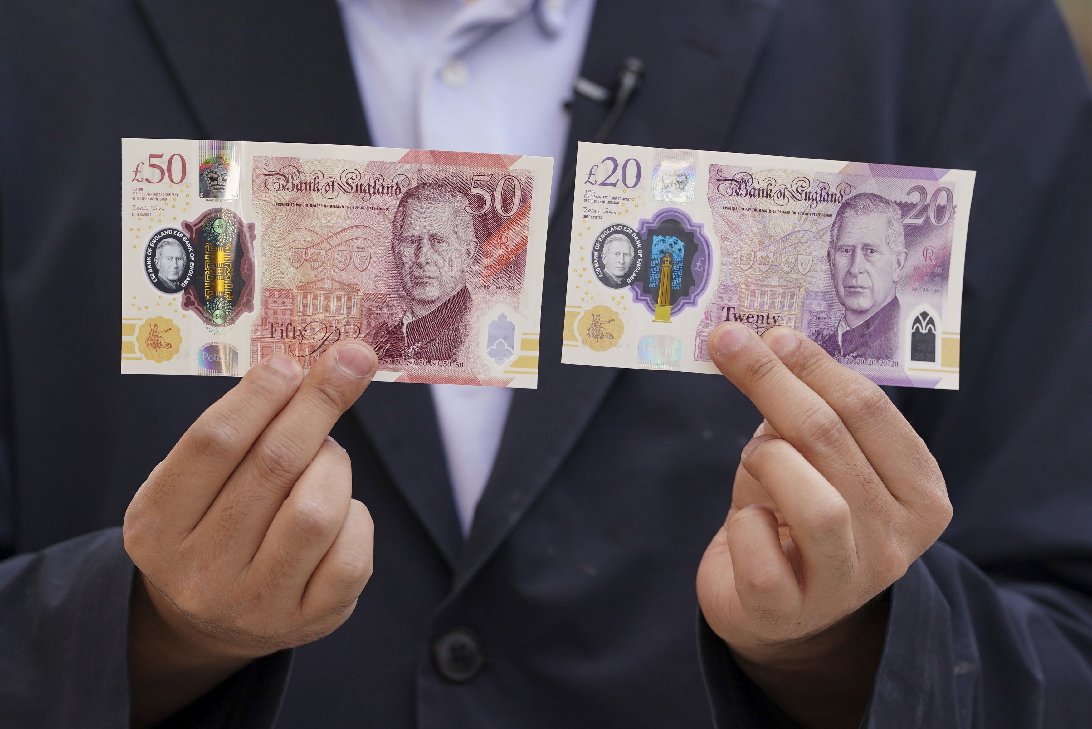 Banknotes, featuring the portrait of King Charles III