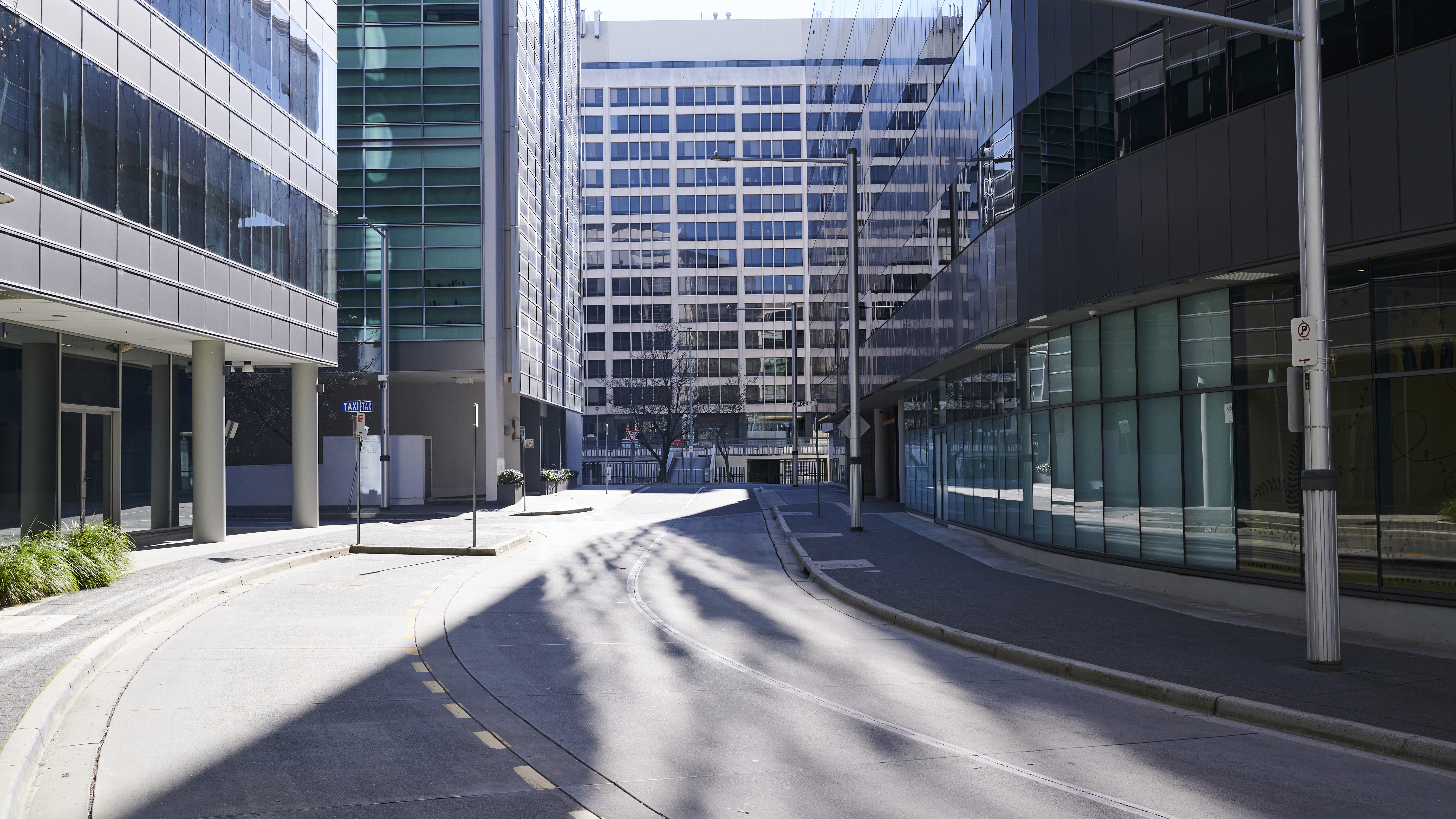 An empty street in the Canberra CBD.