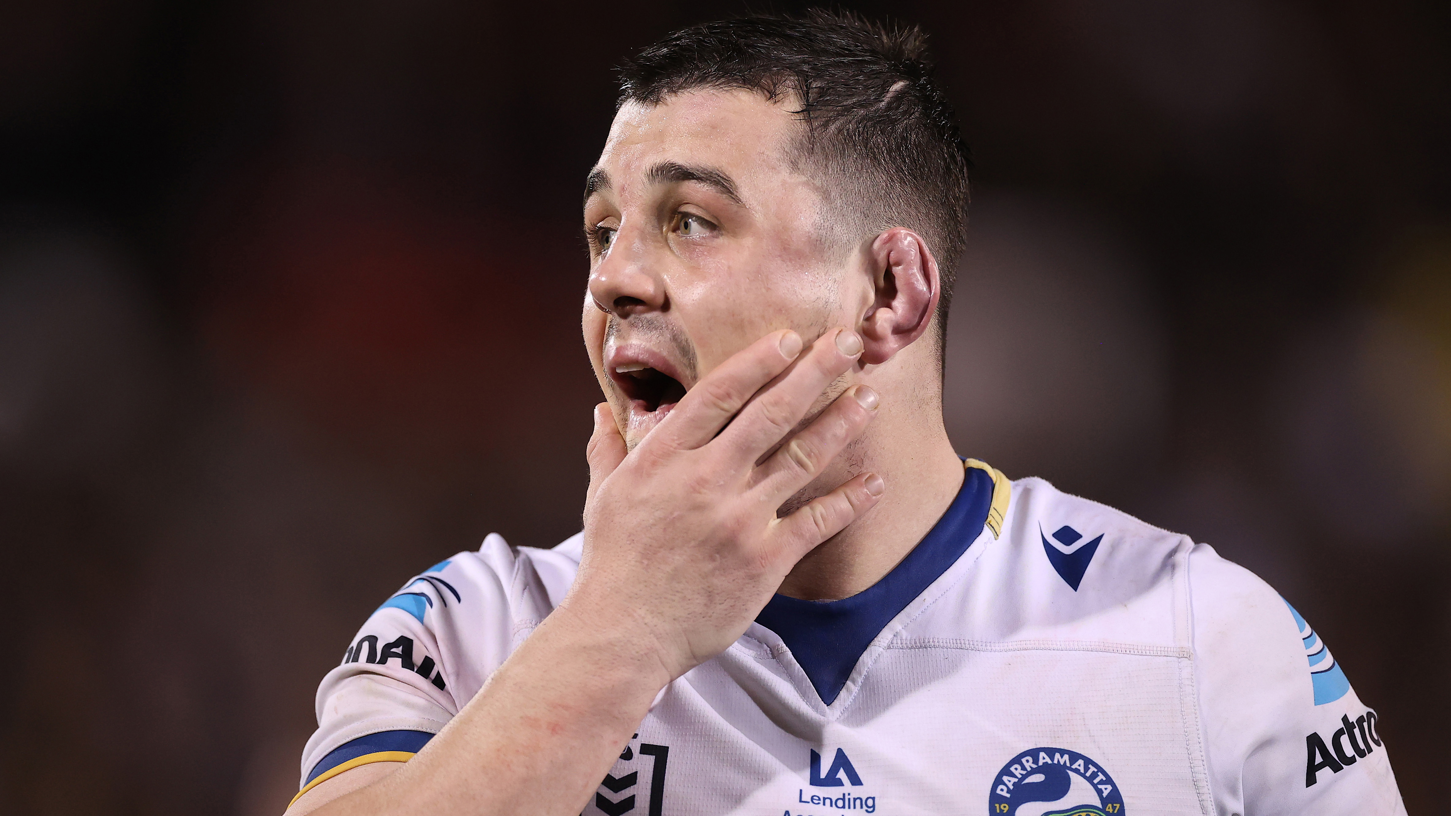 Reed Mahoney of the Eels looks on after the NRL Qualifying Final match between the Penrith Panthers and the Parramatta Eels at BlueBet Stadium on September 09, 2022 in Penrith, Australia. (Photo by Mark Kolbe/Getty Images)