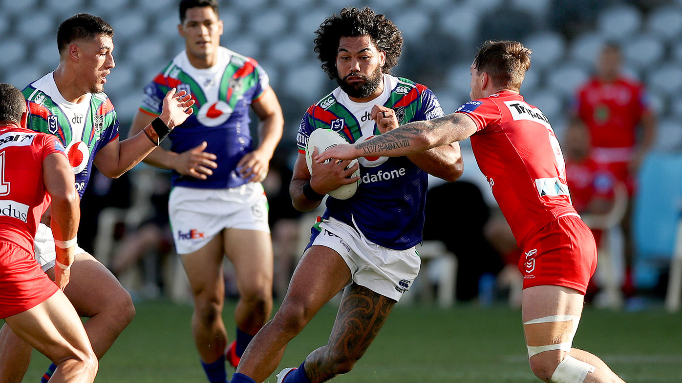 Adam Blair of the Warriors is tackled during the round three NRL match between the New Zealand Warriors and the St George