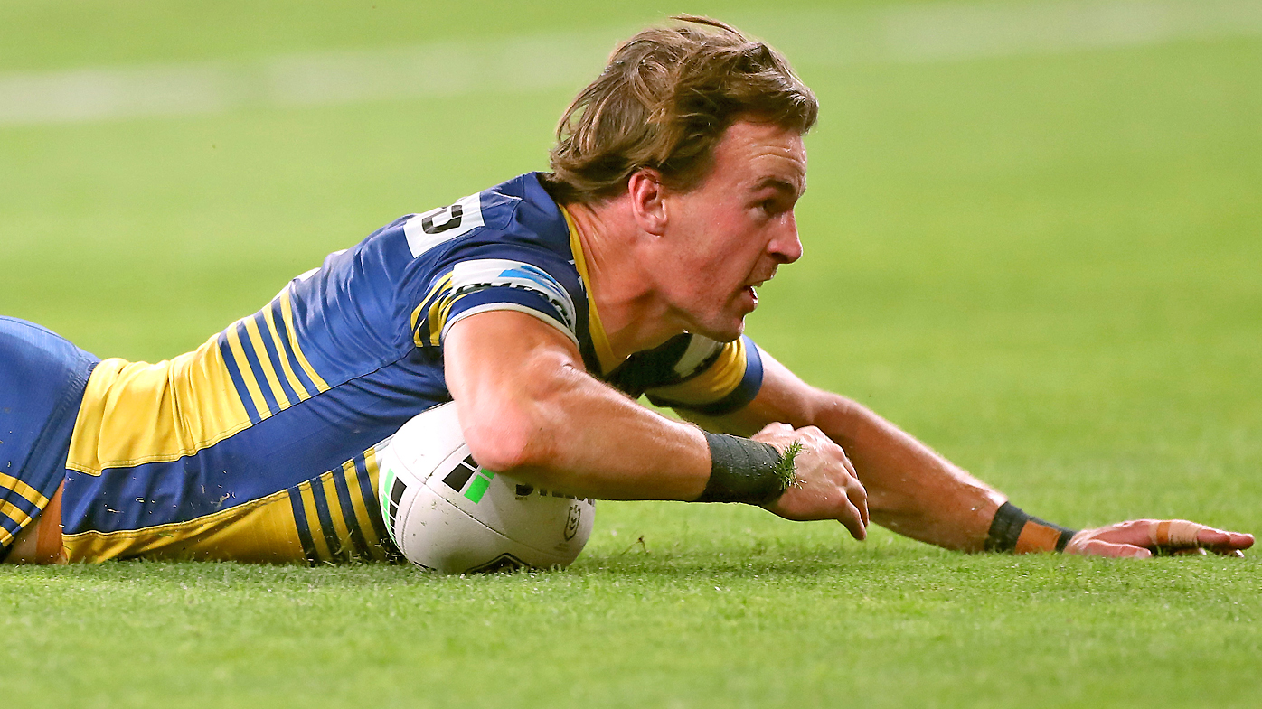 Clinton Gutherson of the Eels scores a try 