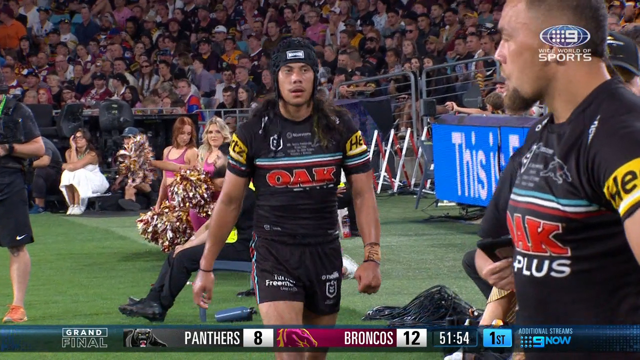 Jarome Luai leaves the premiership decider injured.