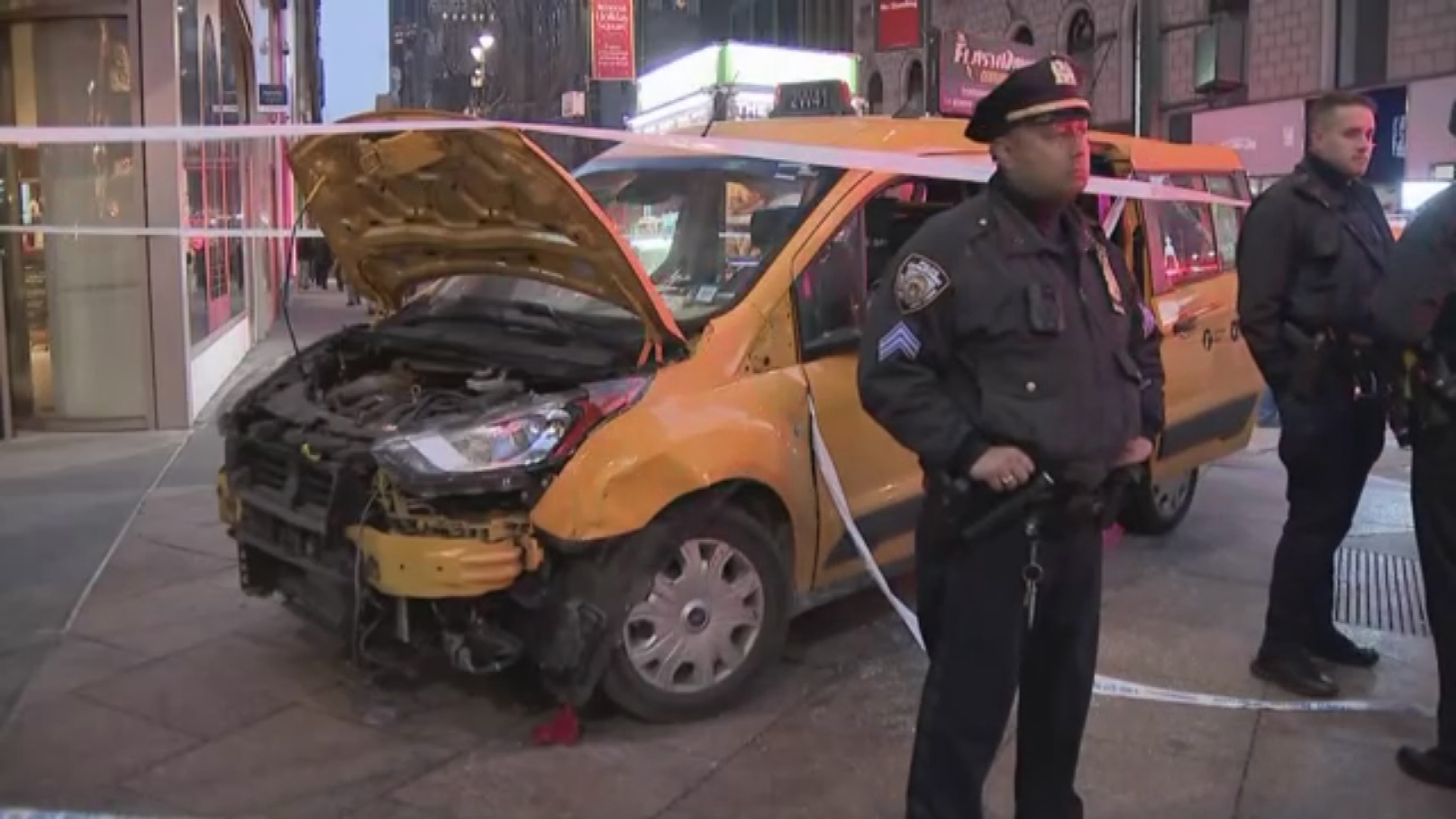 The taxi that struck six people, including an Australian woman and her son, in New York on Christmas Day.