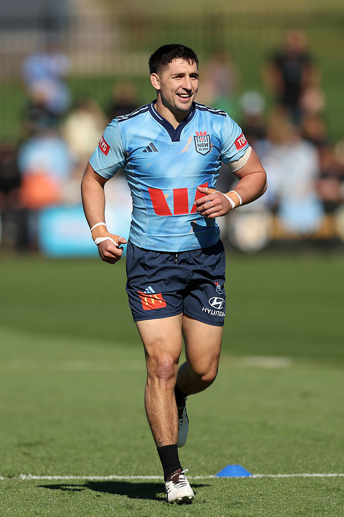 Victor Radley warms up for the Blues.