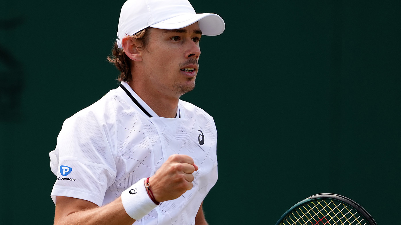 Alex De Minaur reacts during his match against Jaume Munar (not pictured) on day four of the 2024 Wimbledon Championships at the All England Lawn Tennis and Croquet Club, London. Picture date: Thursday July 4, 2024. (Photo by John Walton/PA Images via Getty Images)