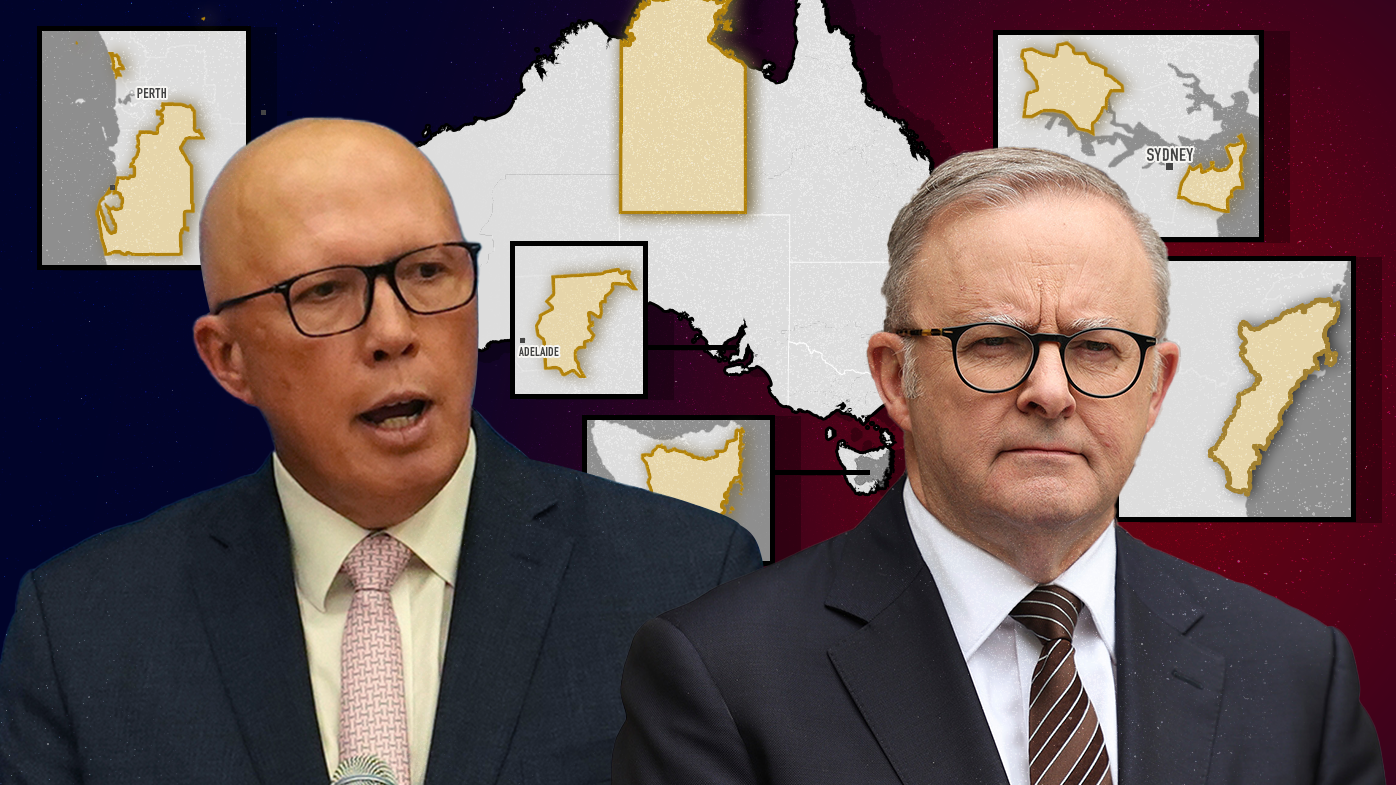 Peter Dutton, Anthony Albanese, and the closest seats heading into the federal election.