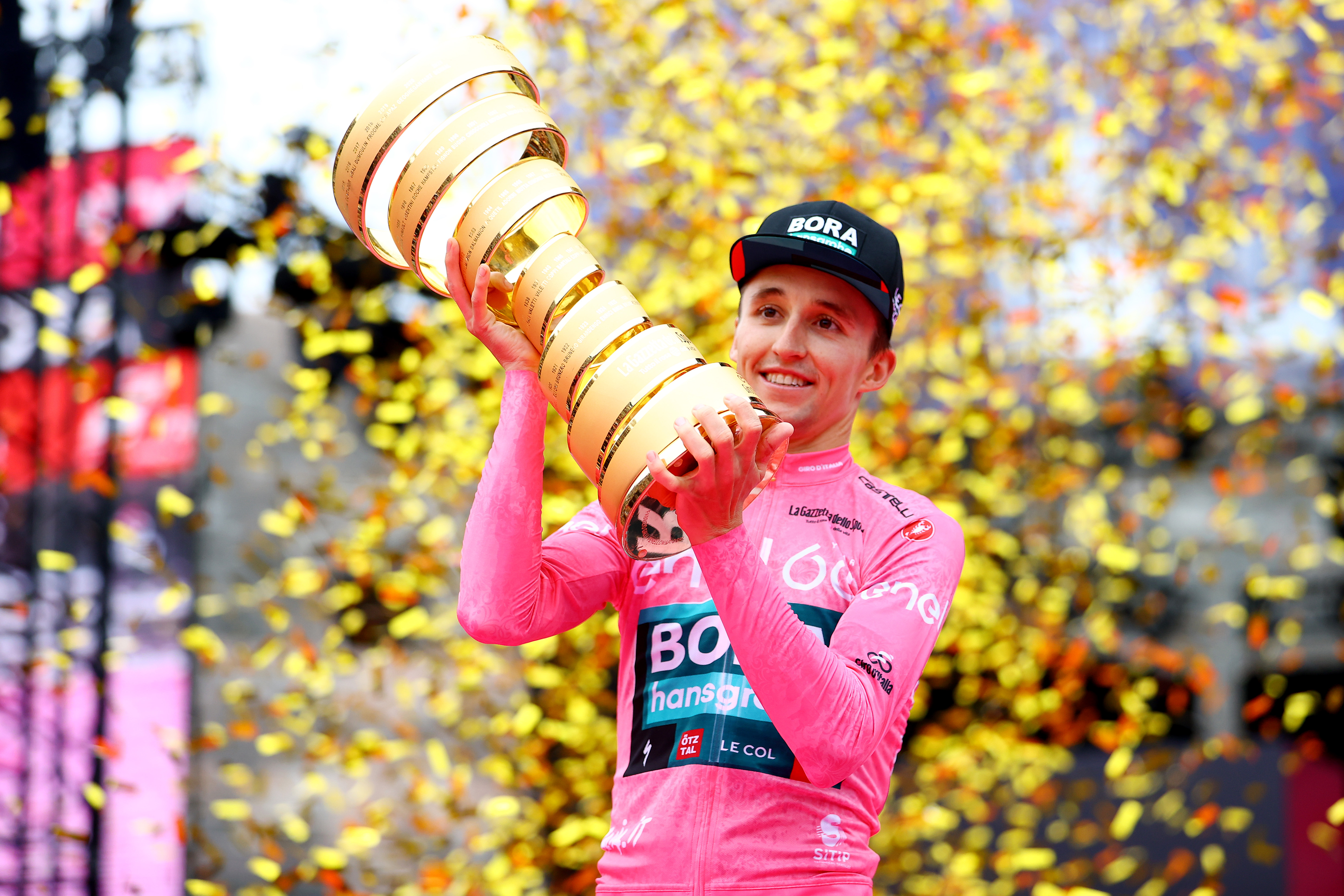 Jai Hindley of Australia celebrates winning the 2022 Giro d'Italia.