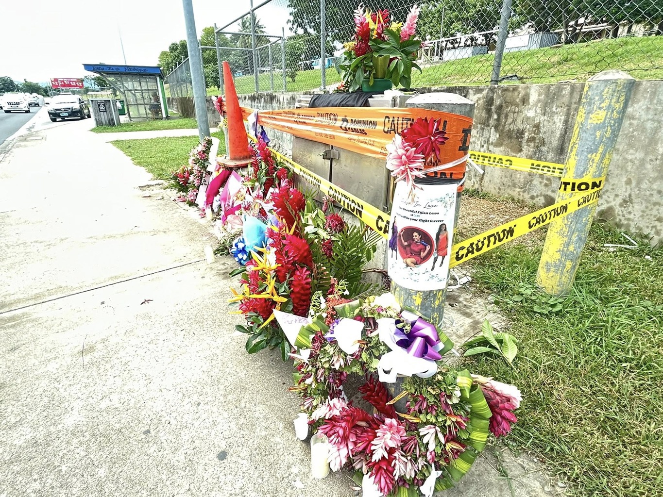 A floral tribute to Virgin Australia flight attendant Lucinta Evans, who died after a road accident in Nadi, Fiji, on March 28.