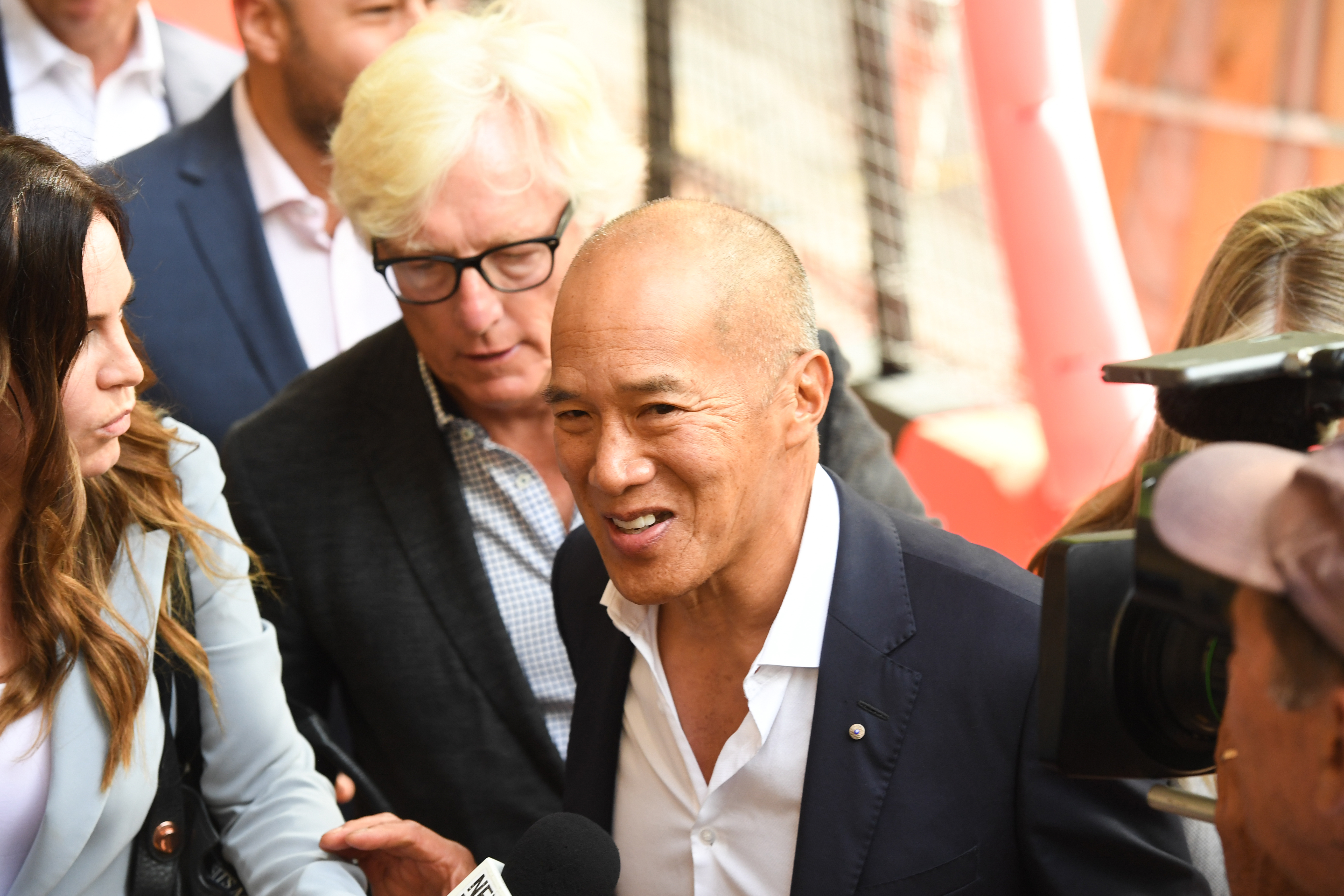 Photo shows, Dr CHARLIE TEO arrives to a large crowd of supporters before entering the Commission hearing. Photo Peter Rae. Monday 13 February, 2023