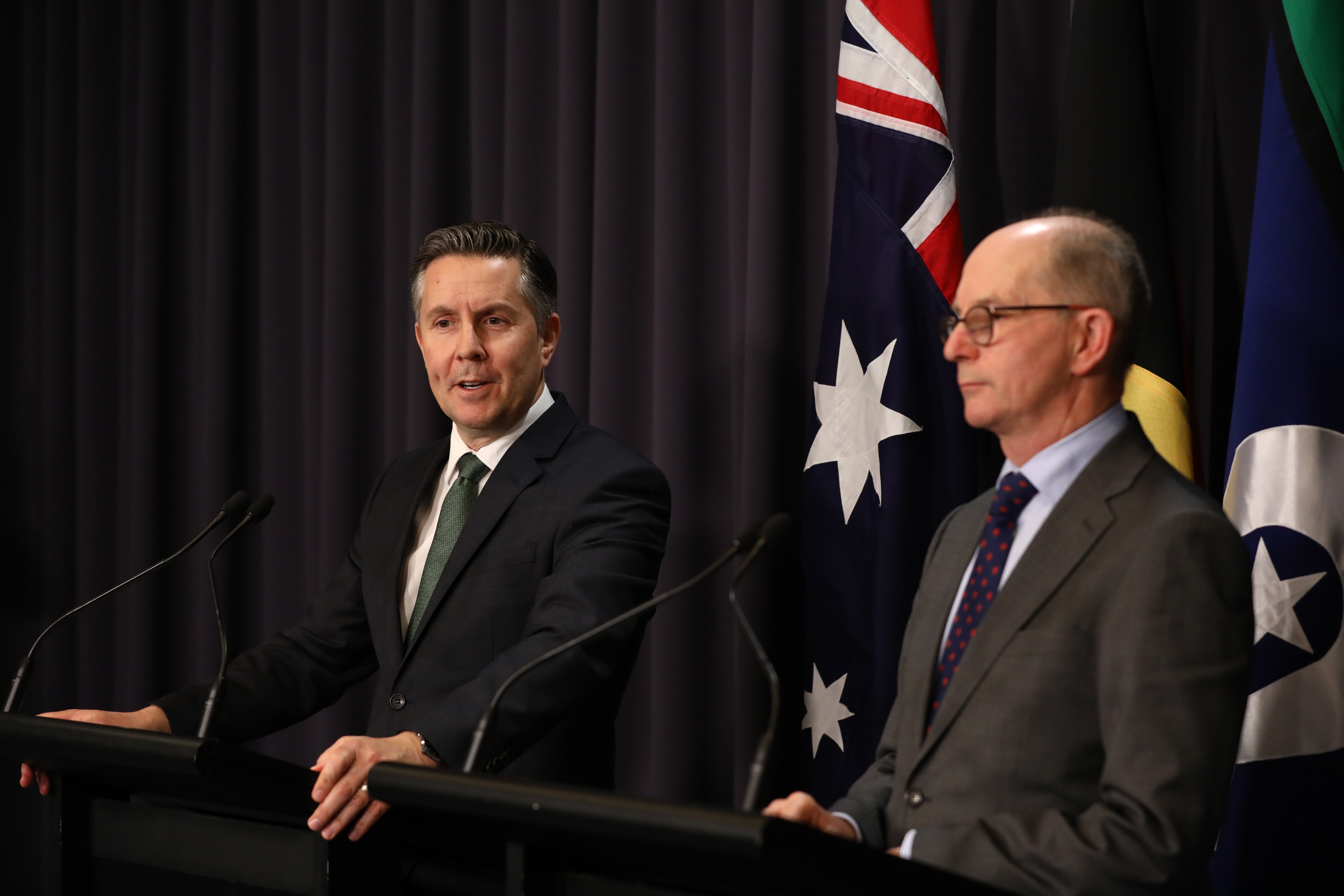 Minister for Health and Aged Care Mark Butler and Chief Medical Officer Paul Kelly provide a COVID-19 update at Parliament House in Canberra on November 15, 2022.  Photo: Dominic Lorrimer