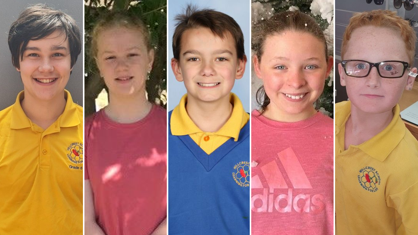 The victims of the Devonport jumping castle tragedy: (from left) Zane Mellor, 12; Addison Stewart, 11; Jye Sheehan, 12; Jalailah Jayne-Maree Jones, 12;   Peter Dodt, 12. 