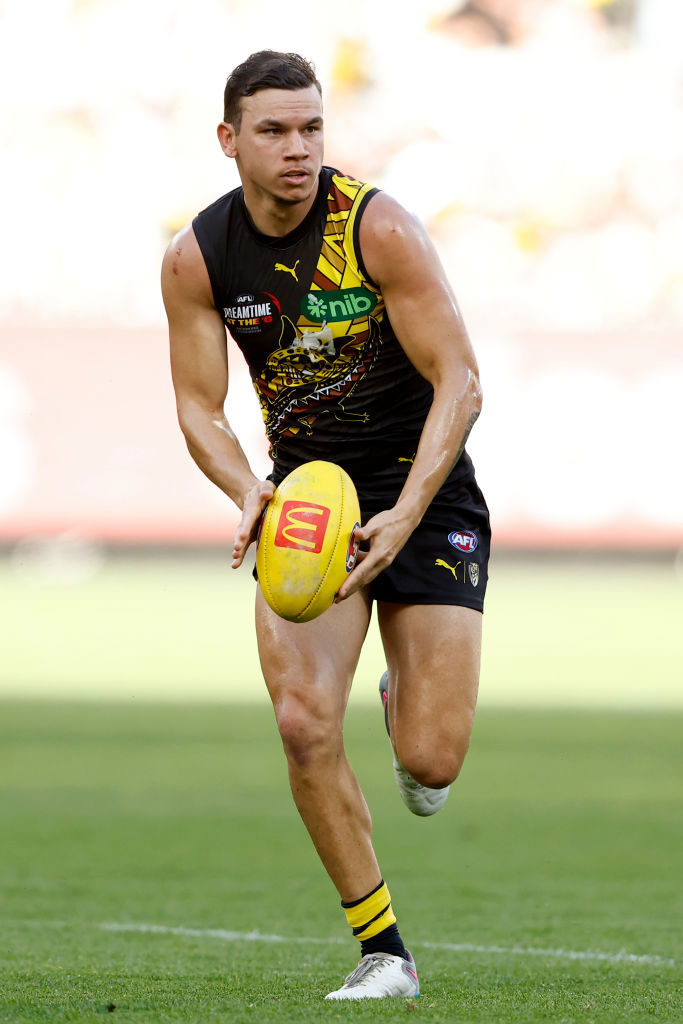 Daniel Rioli of the Tigers runs with the ball.