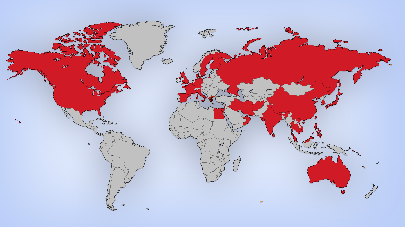 Countries where coronavirus has been detected. Graphic by Tara Blancato