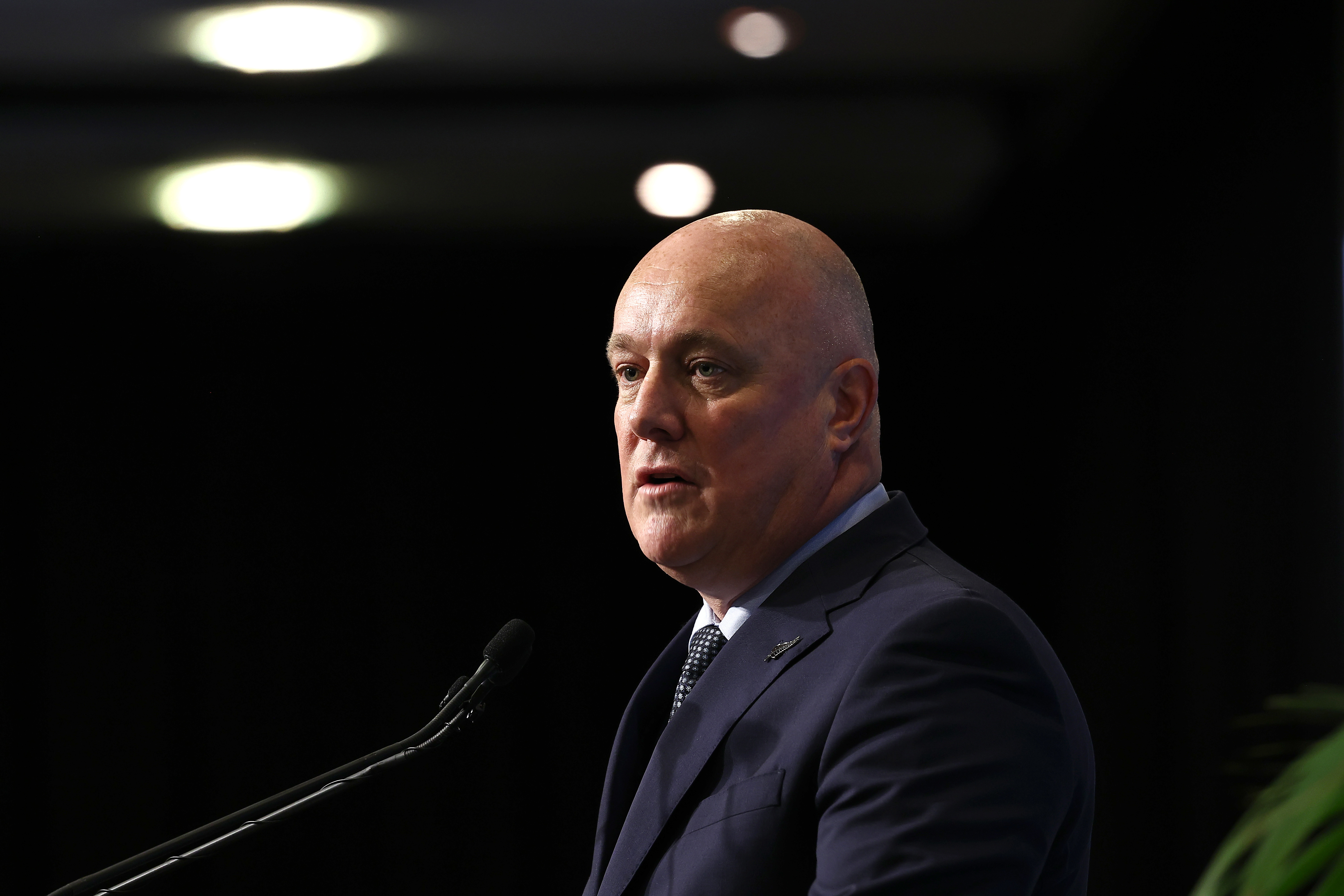 AUCKLAND, NEW ZEALAND - MAY 08: New Zealand Prime Minister Christopher Luxon makes a pre-budget speech to BusinessNZ at the Pullman Hotel on May 08, 2025 in Auckland, New Zealand. Luxon spoke to the business community ahead to the government delivering its budget. (Photo by Phil Walter/Getty Images)