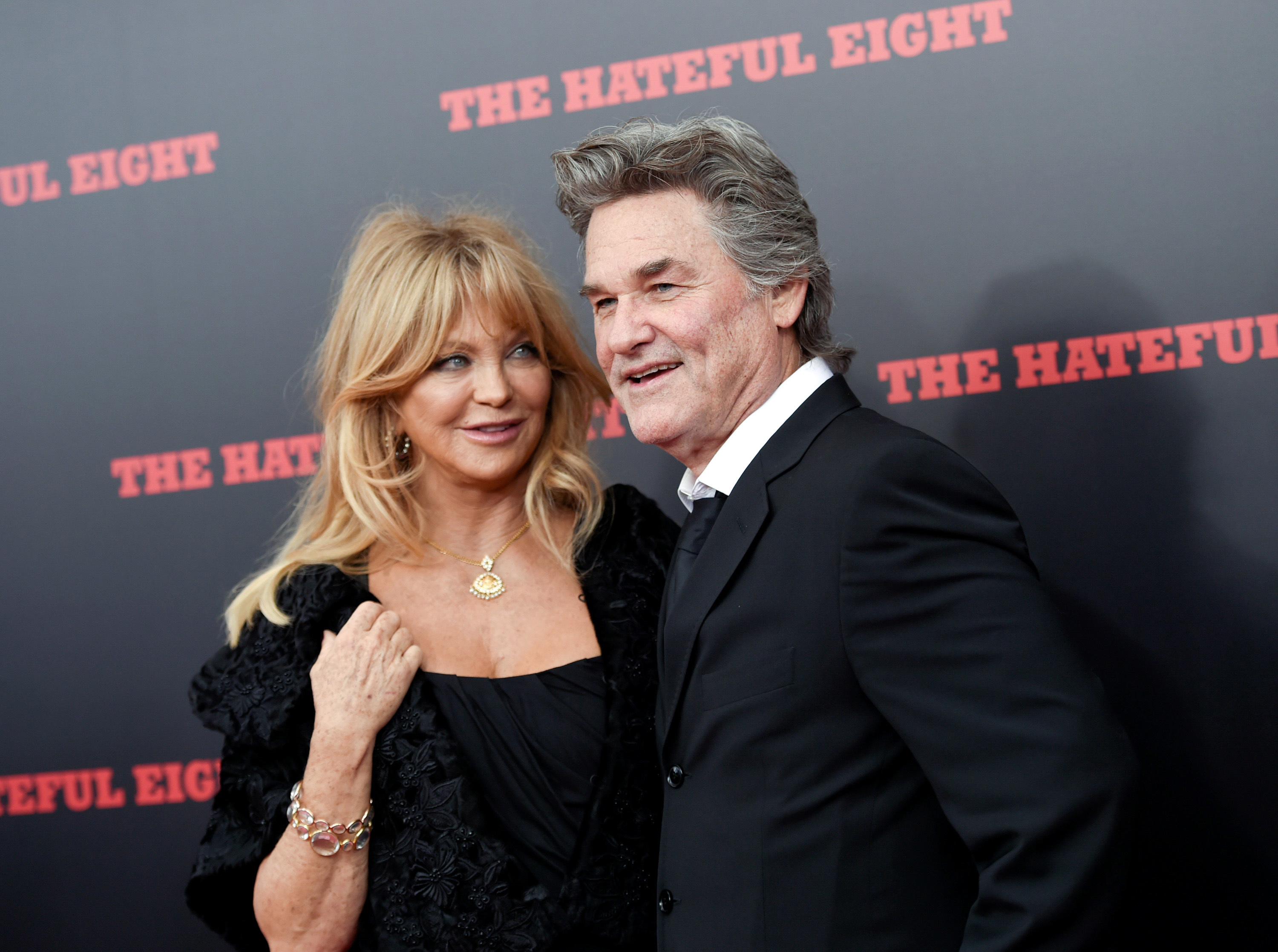 FILE - In this Dec. 14, 2015, file photo, actors Goldie Hawn and Kurt Russell attend the premiere of "The Hateful Eight" at the Ziegfeld Theatre in New York. Hawn tells British chat show "Loose Women" that she "would have been long divorced" is she had gotten married. (Photo by Evan Agostini/Invision/AP, File)
