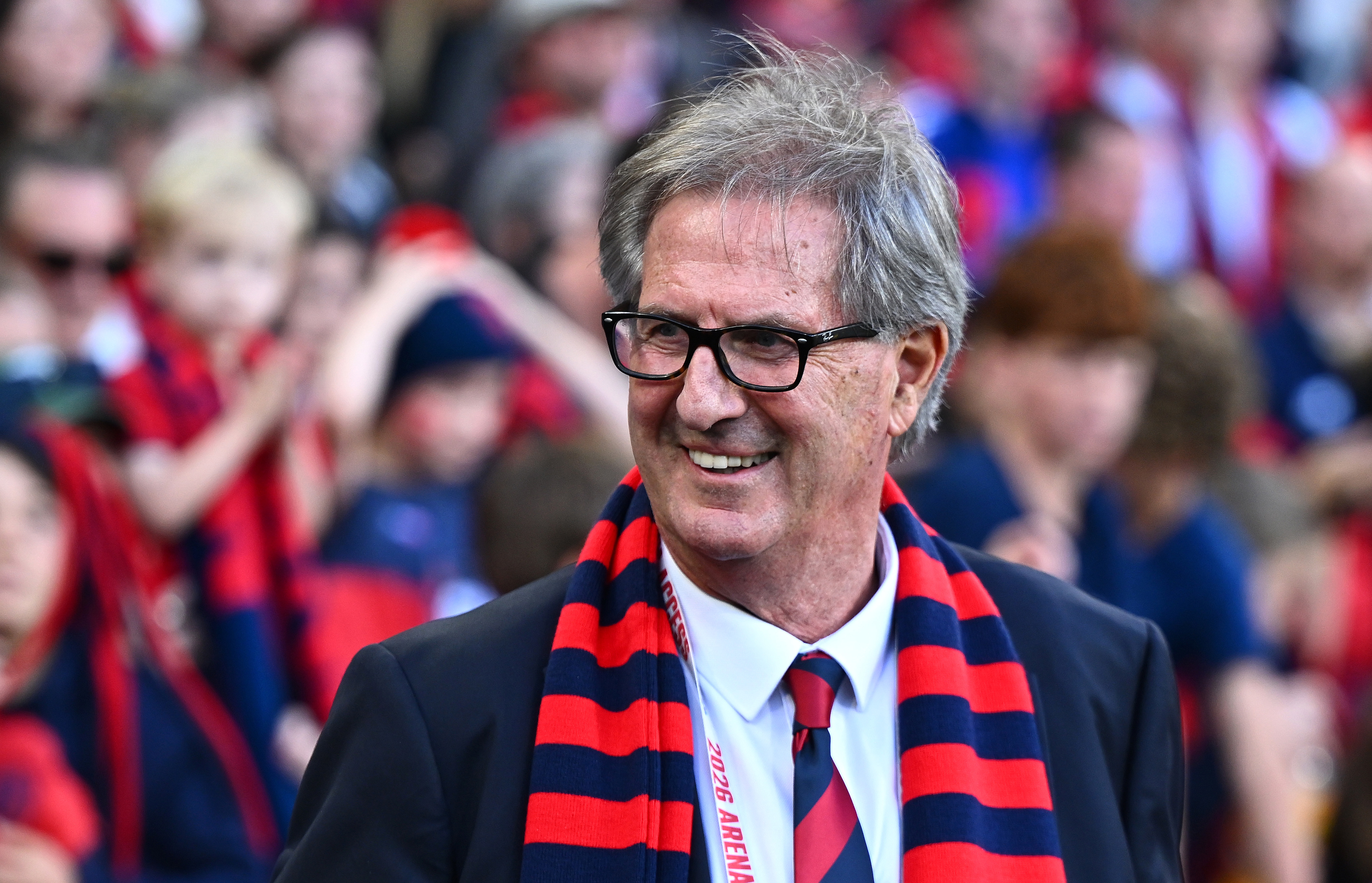 Steven Smith the President of the Demons celebrates winning the round three AFL match between Carlton Blues and Melbourne Demons at Melbourne Cricket Ground, on March 29, 2026, in Melbourne, Australia. (Photo by Quinn Rooney/Getty Images)