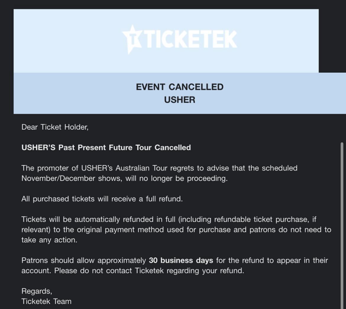 Usher tour cancelled