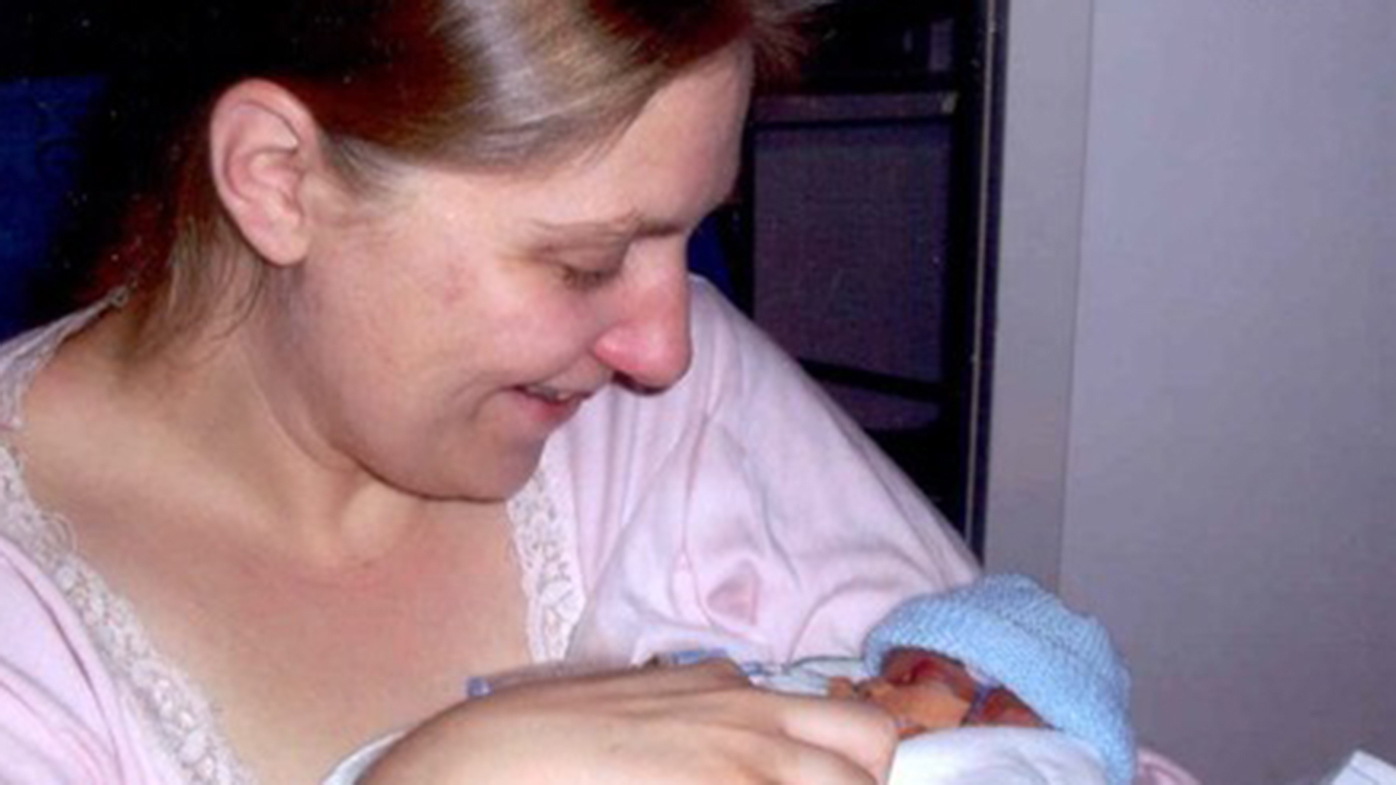 Steinke with her son when he was born prematurely at 26 weeks.