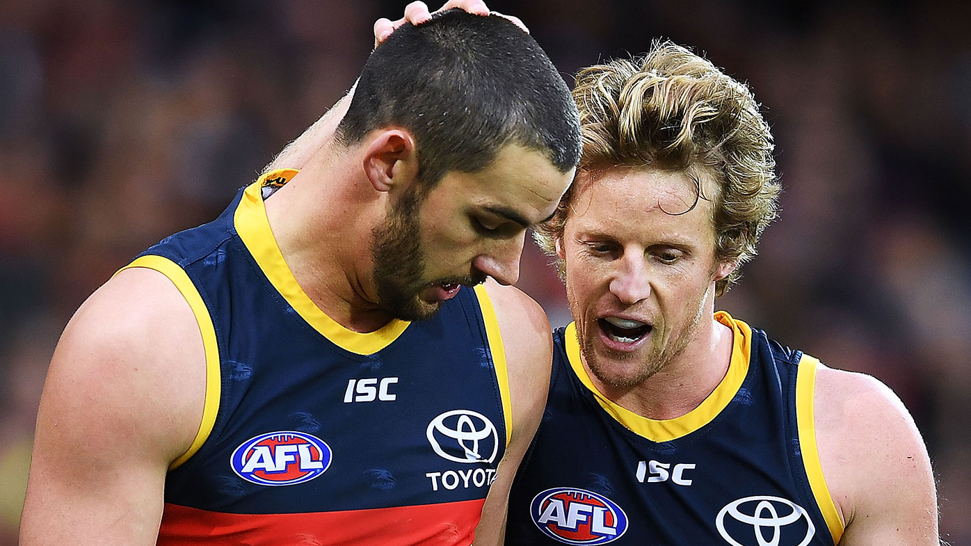 Taylor Walker of the Adelaide Crows and Rory Sloane