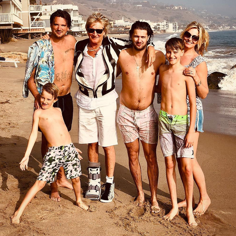 Rod Stewart and his four sons.