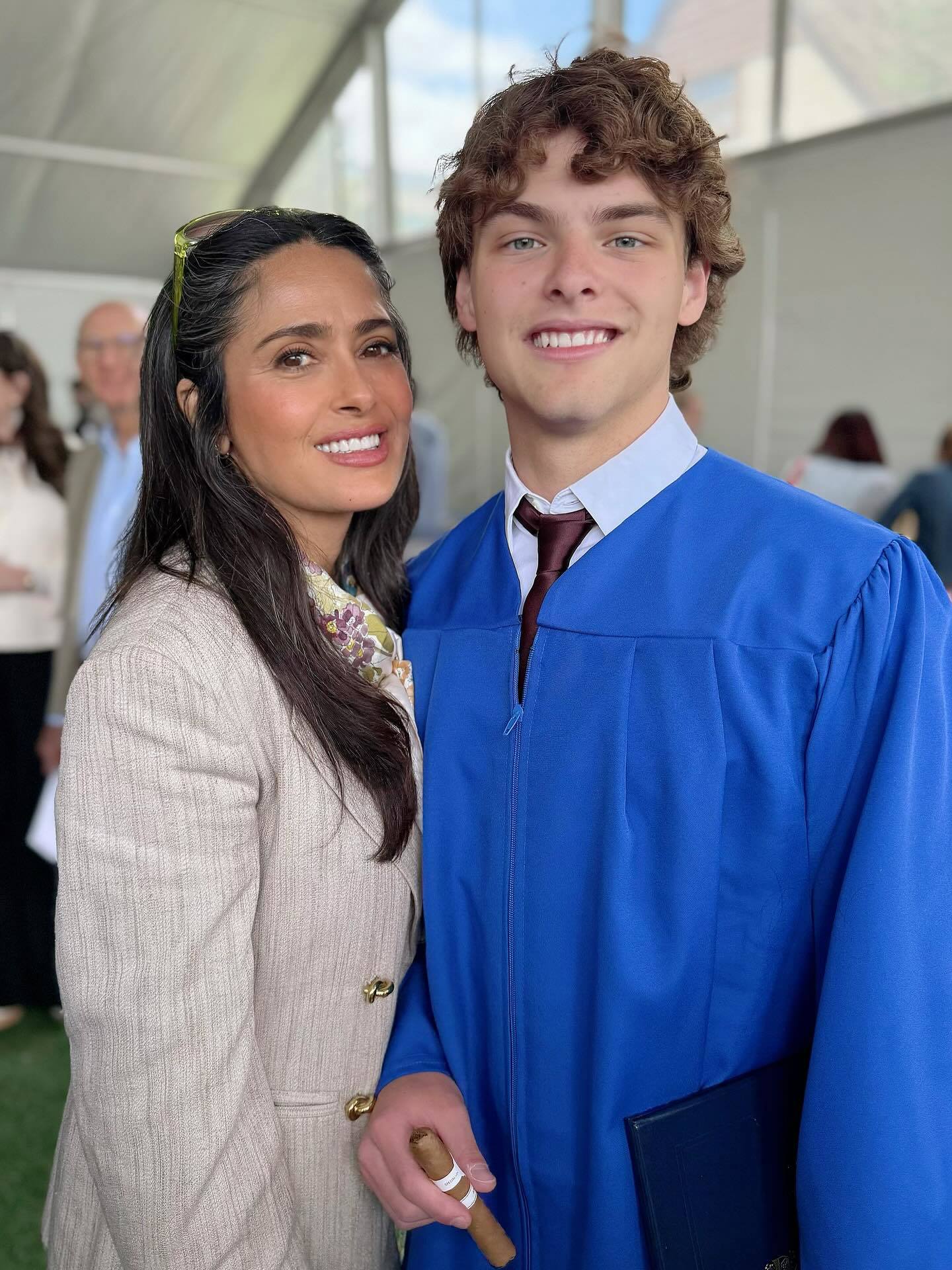 Salma Hayek with her step son Augustin James Evangelista