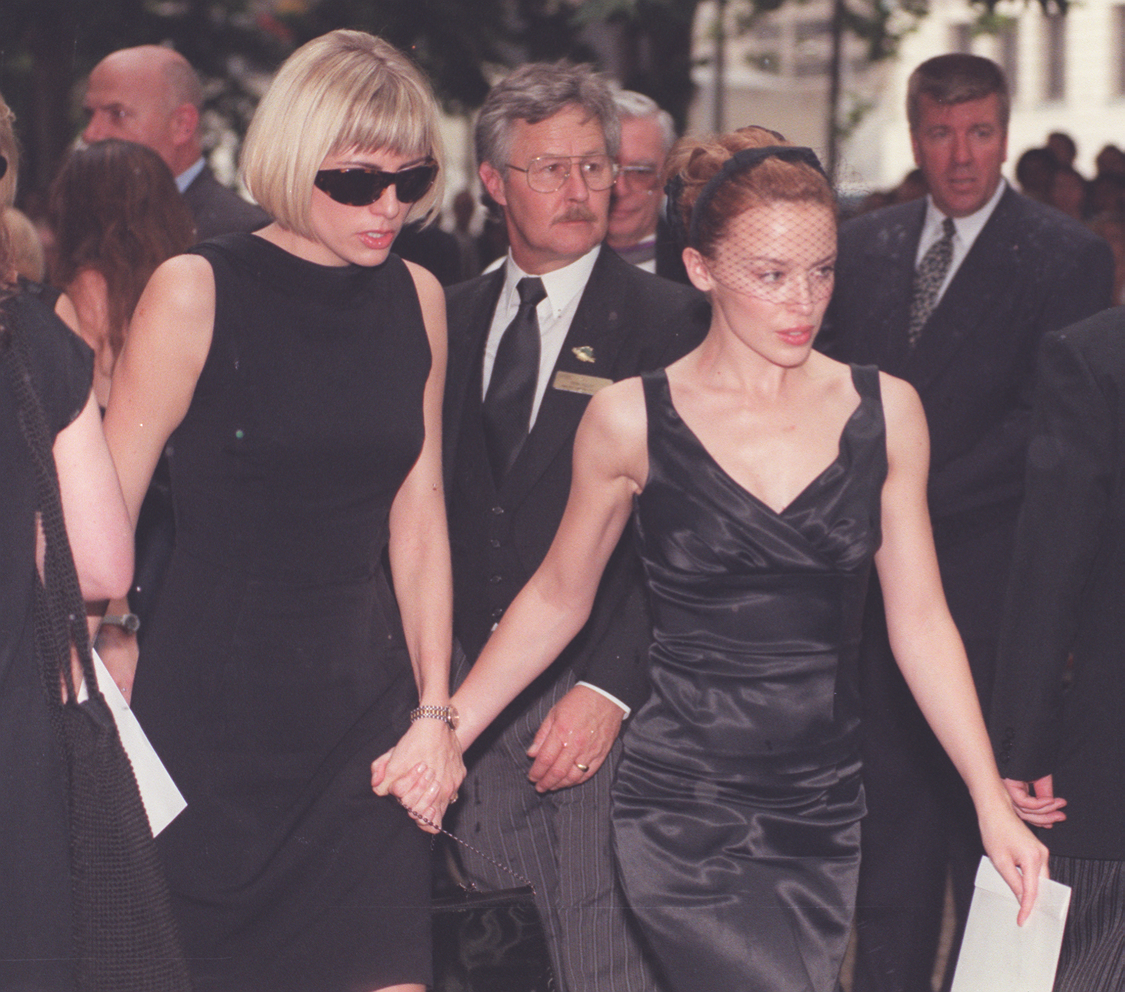 Kylie Minogue at the funeral service for Michael Hutchence in 1997.