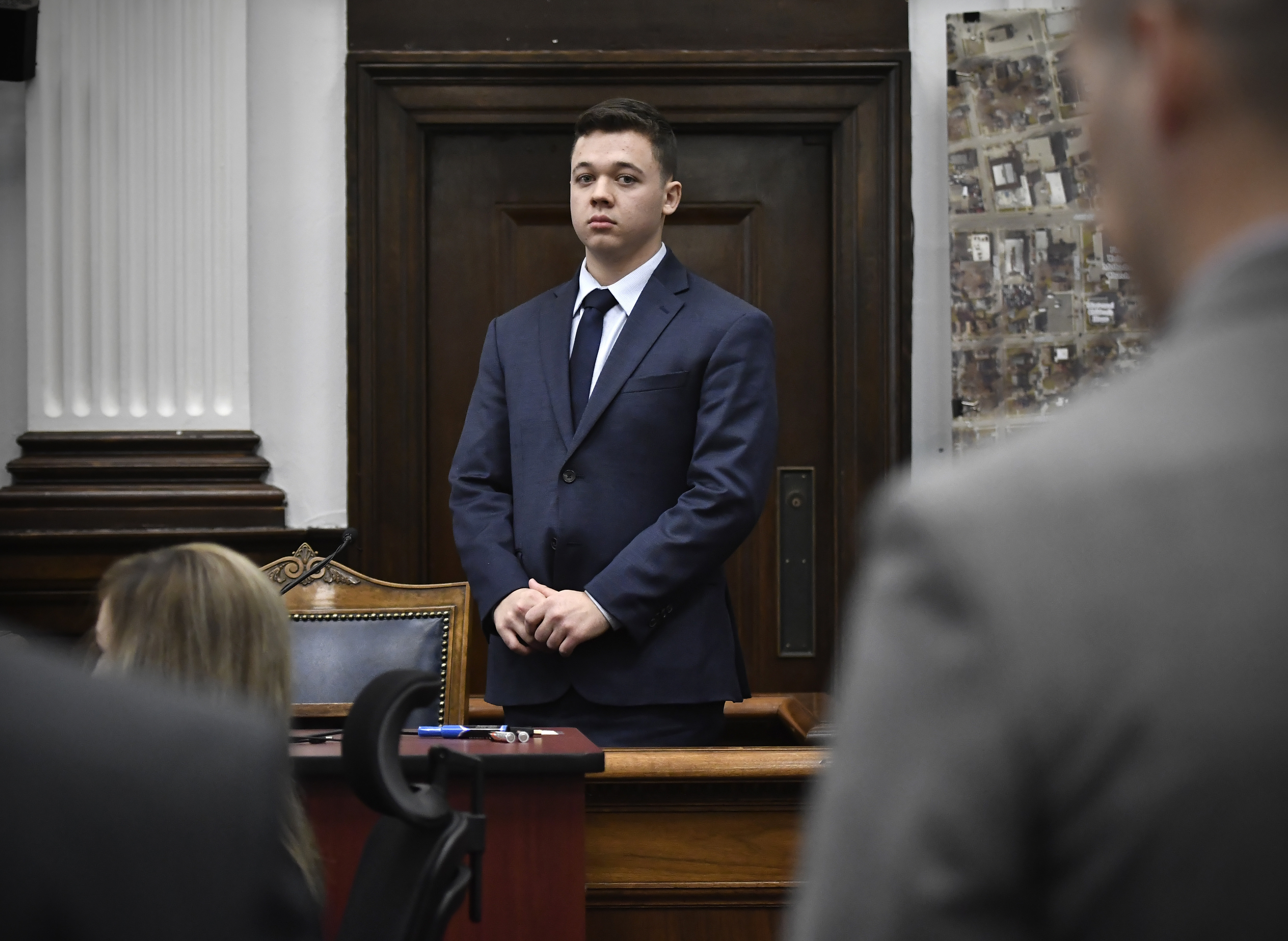 Kyle Rittenhouse waits for the jury to enter the room to continue testifying during his trial at the Kenosha County Courthouse.