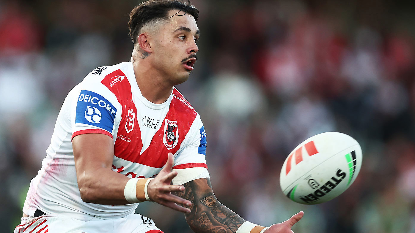 Jayden Sullivan pictured in action for the St George Illawarra Dragons during the 2023 NRL season