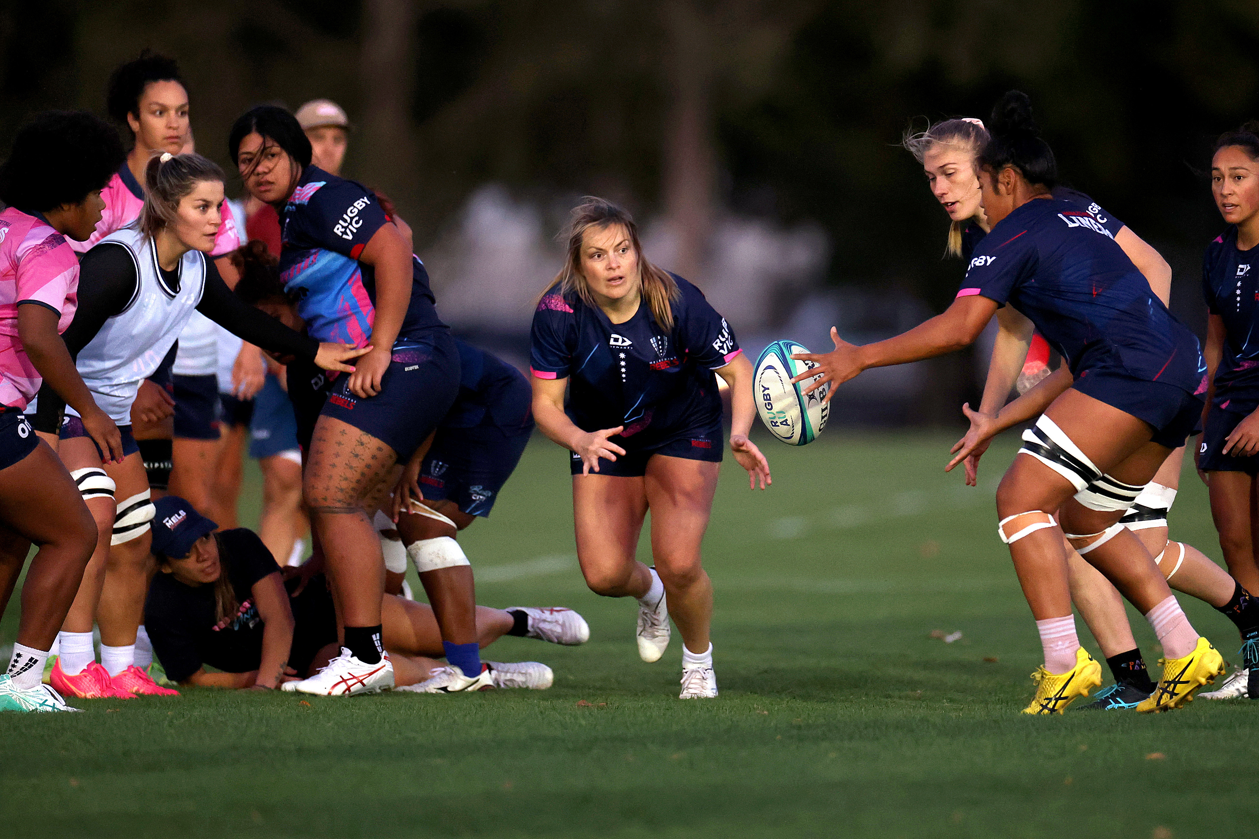 Grace Hamilton of the Rebels passes during a Melbourne Rebels Super Rugby Women's training session.