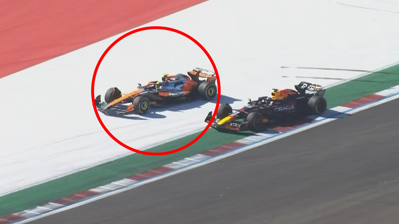 Lando Norris was stripped of a podium after he was slapped with a five second penalty for this move on Max Verstappen late in the US Grand Prix.