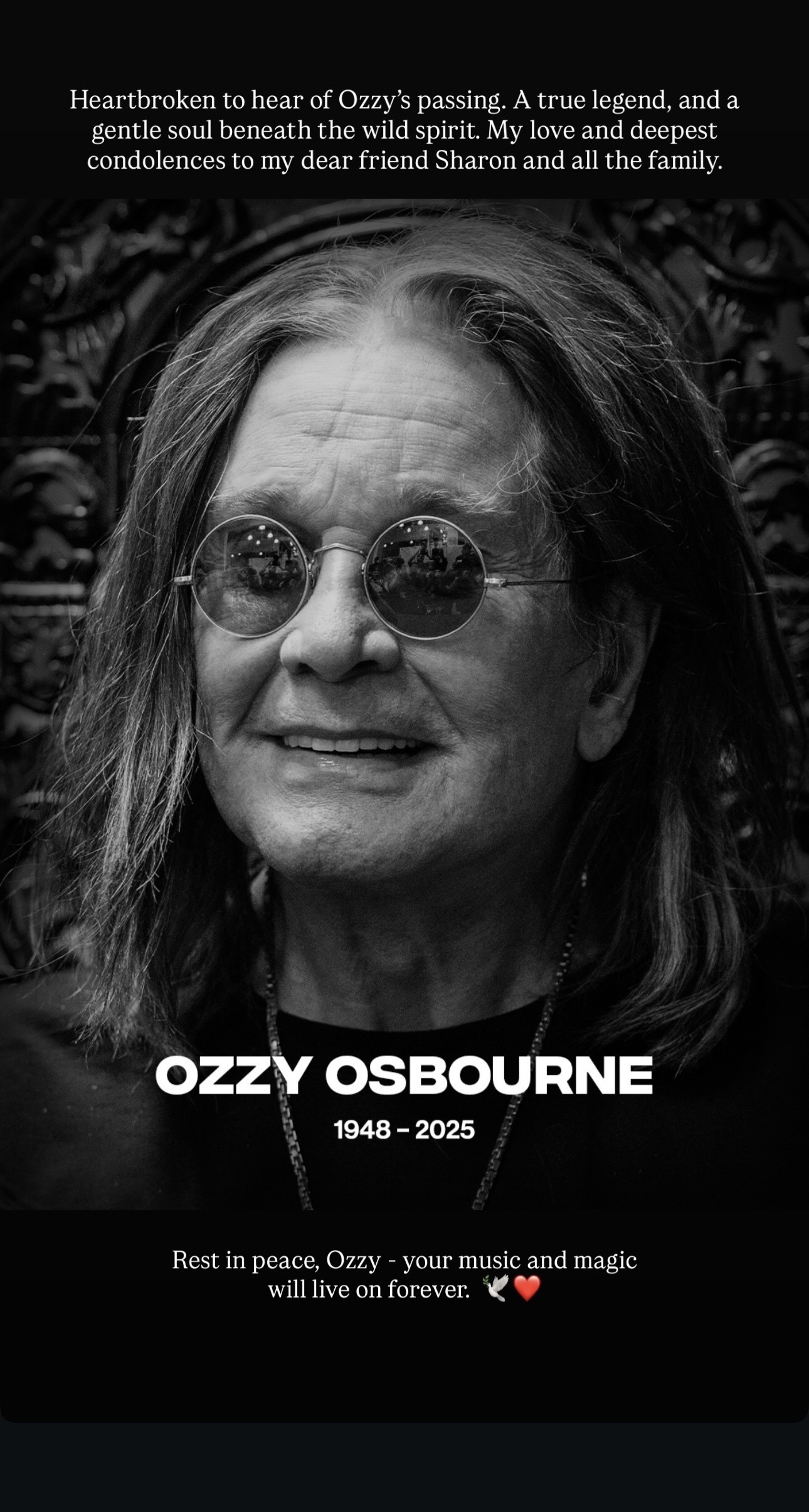 Sarah Ferguson shares a tribute to Ozzy Osbourne after his death