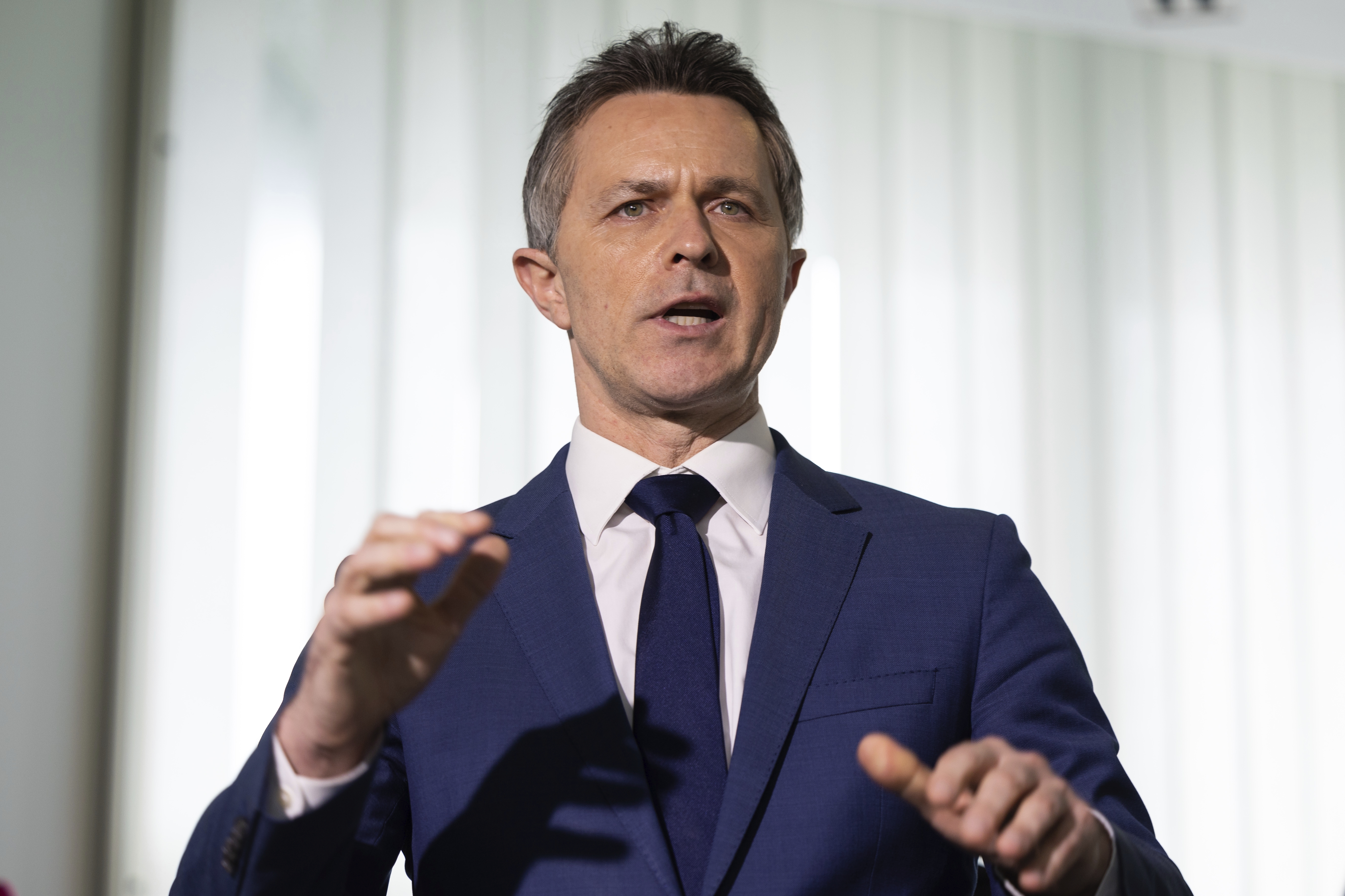 Minister for Education Jason Clare during a press conference after a Teacher Workforce roundtable, at Parliament House in Canberra on Friday 12 August 2022. fedpol Photo: Alex Ellinghausen