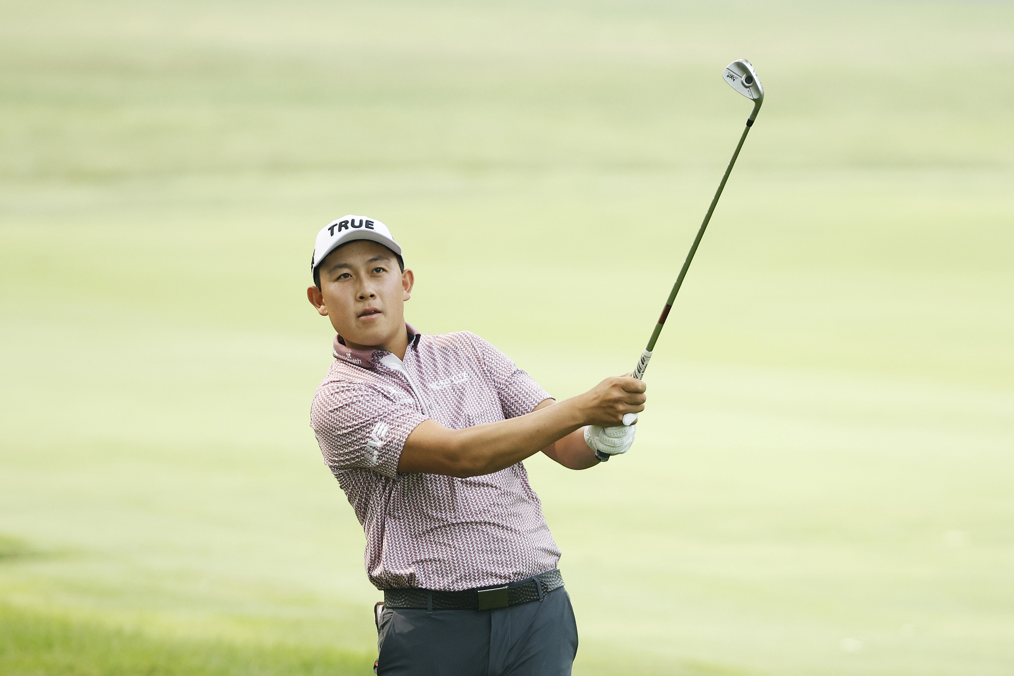 Dylan Wu of the United States watches his shot on the eighth hole during the first round of the Rocket Mortgage Classic at Detroit Golf Club on June 29, 2023 in Detroit, Michigan. (Photo by Cliff Hawkins/Getty Images)