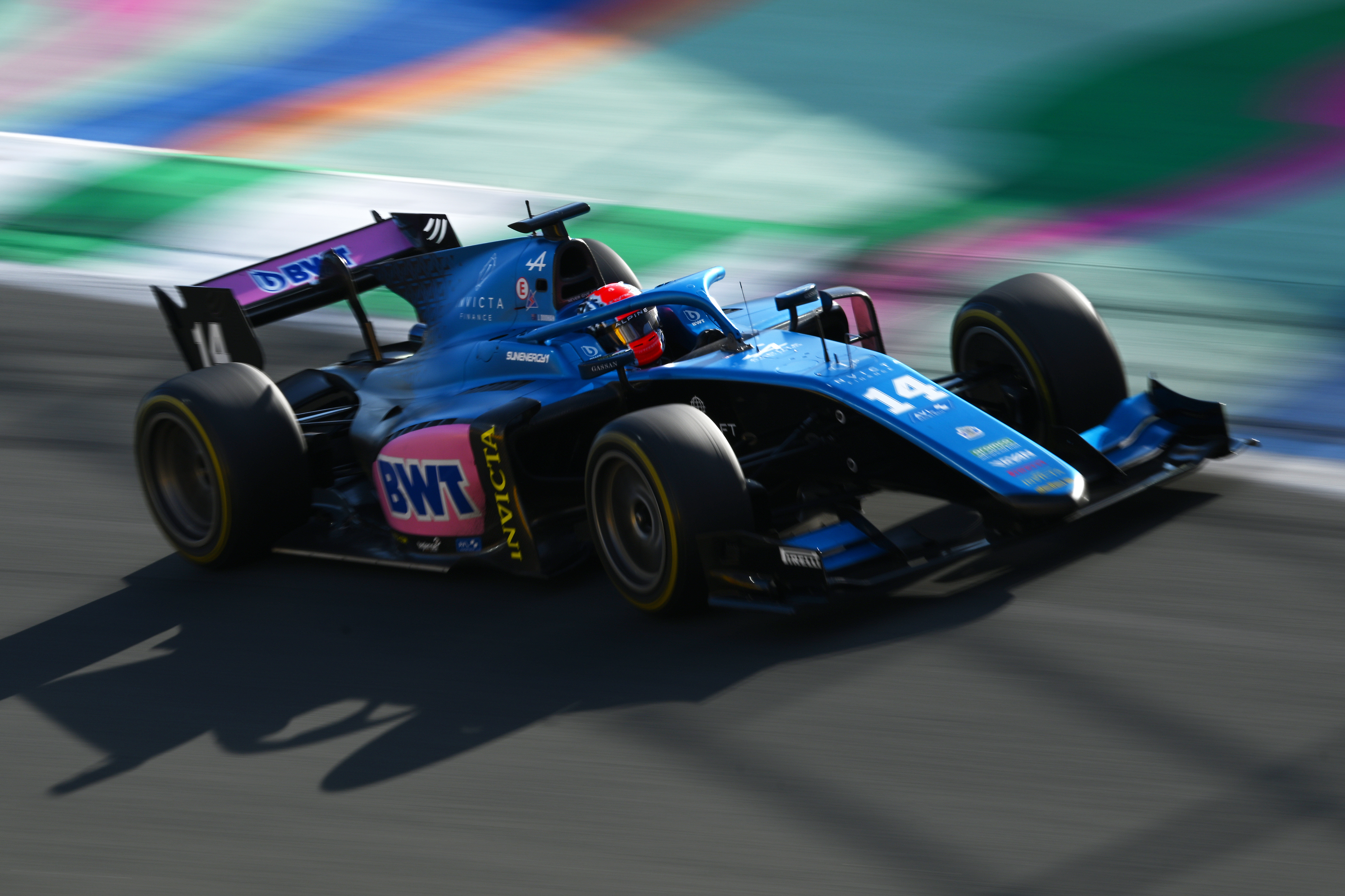 Jack Doohan of Australia and Invicta Virtuosi Racing (14) drives on track during the Round 2:Jeddah Feature race of the Formula 2 Championship at Jeddah Corniche Circuit.