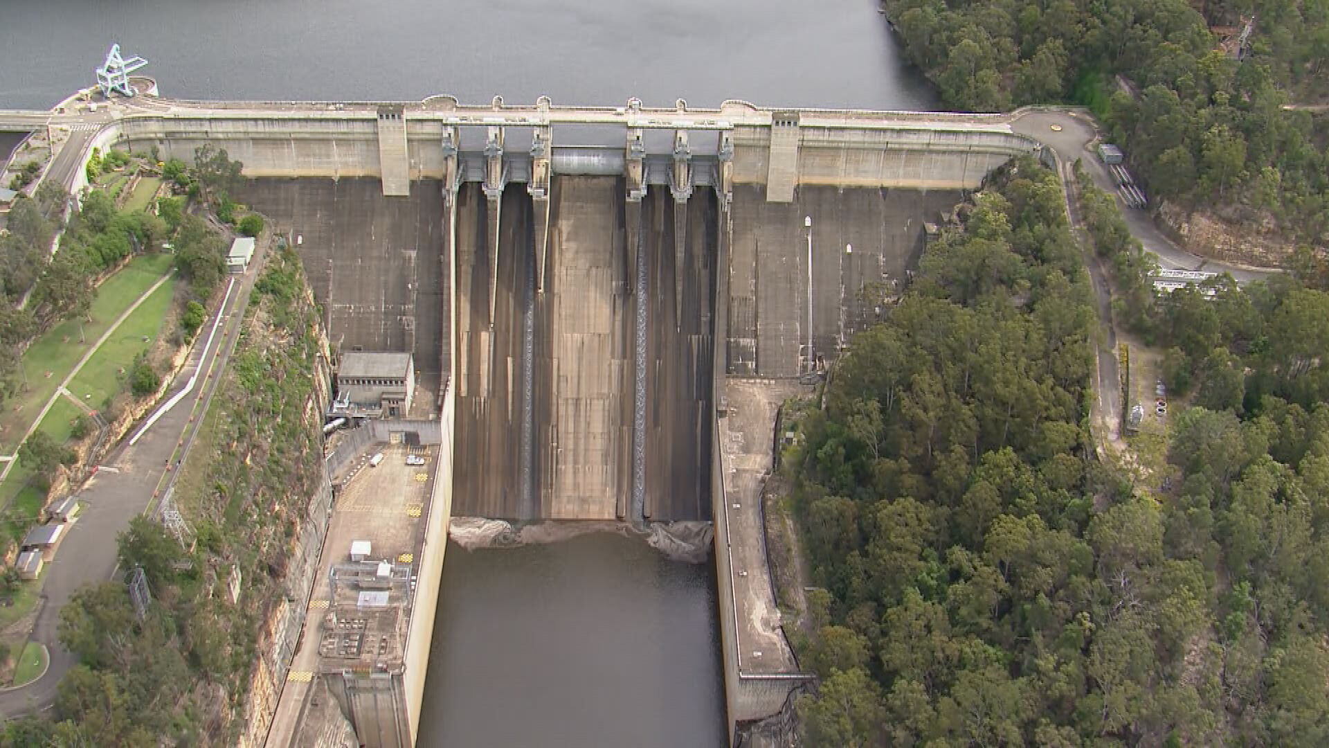 Warragamba Dam at 2.40pm on Saturday November 13, shortly before it hit capacity and began to spill