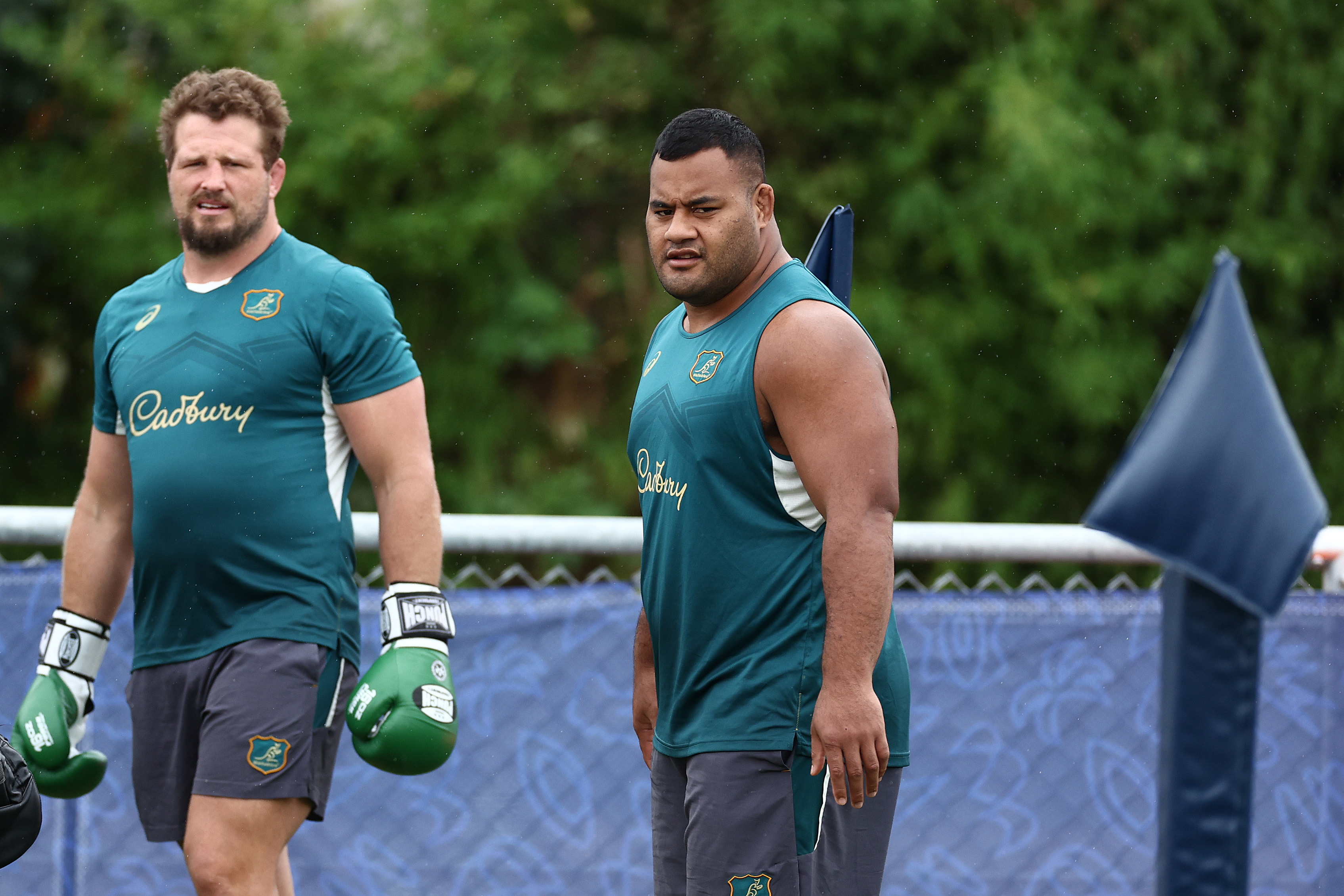 James Slipper and Taniela Tupou during a Wallabies training session.