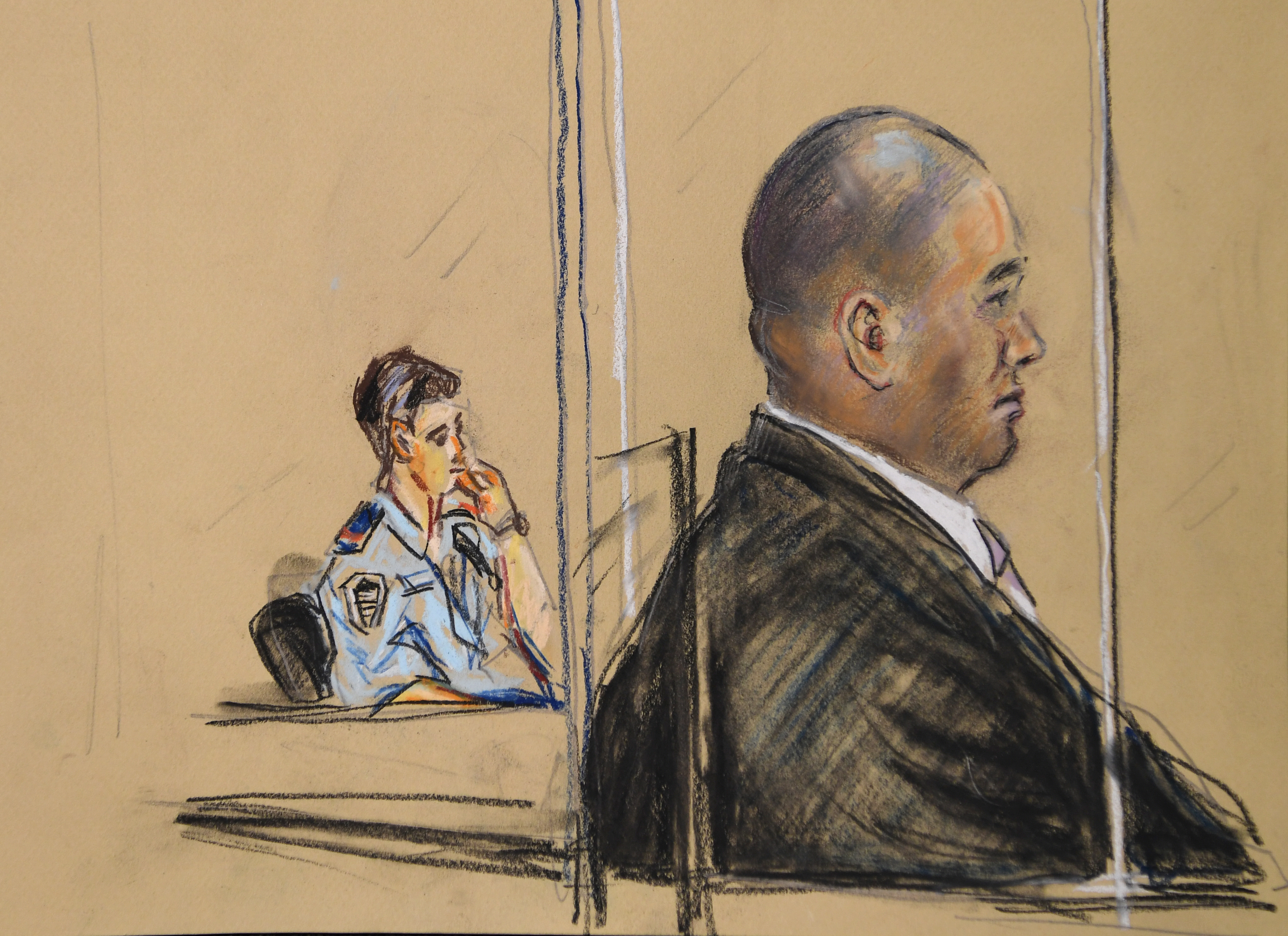 A court sketch of Tuhirangi-Thomas Tahiata. His trial heard he told a police officer, "I did it. I killed them. I murdered both of them."