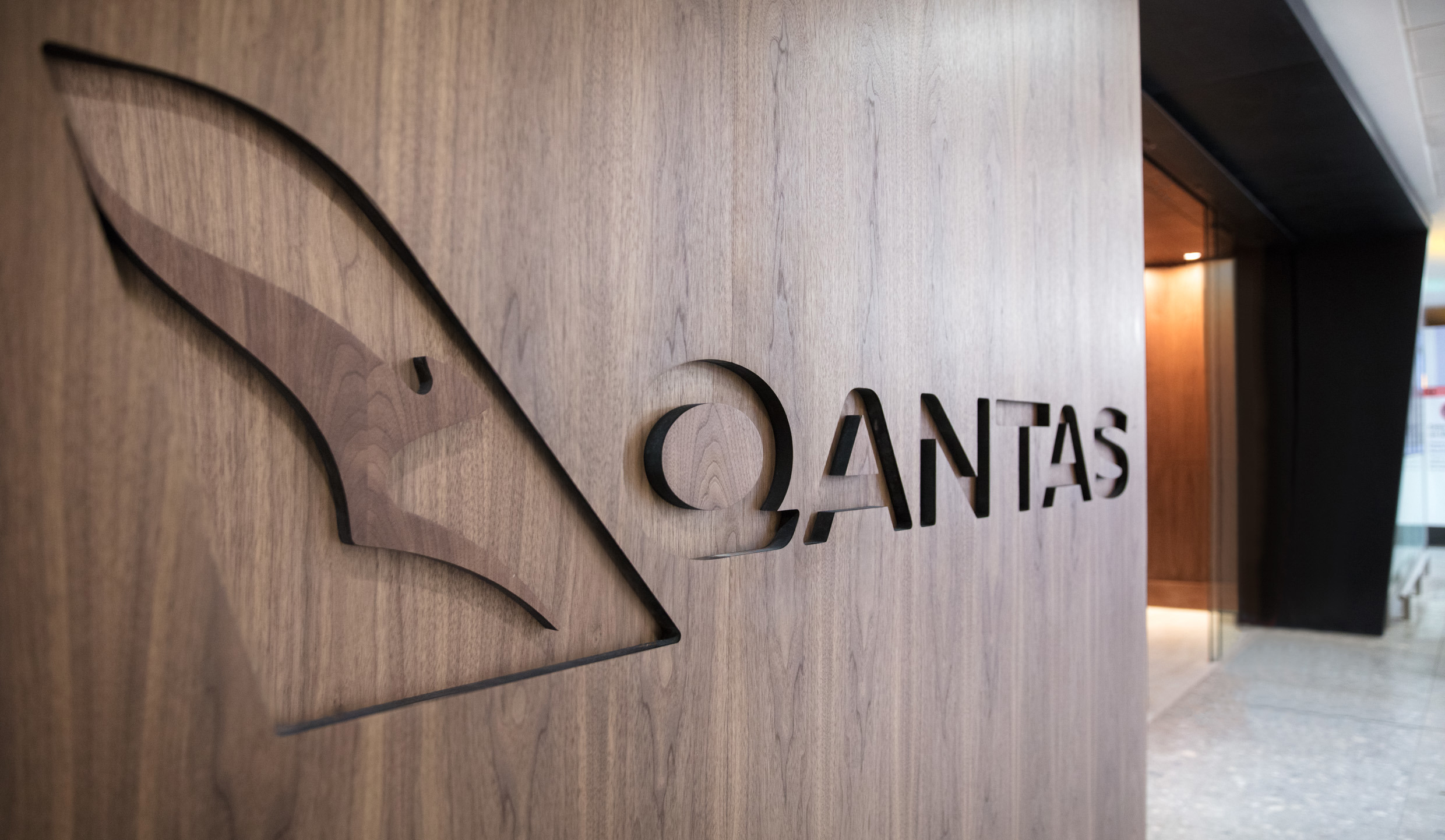 The entrance to the Qantas lounge in London.