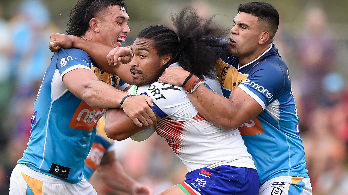 Tino Fa'asuamaleaui (left) and David Fifita are the Titans' two big signings for 2021.