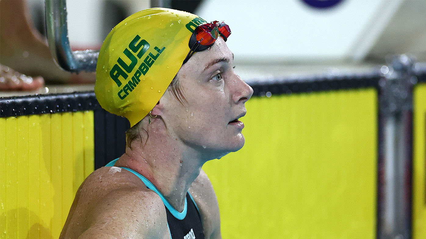 Cate Campbell after her 100m freestyle heat at the Paris 2024 trials.