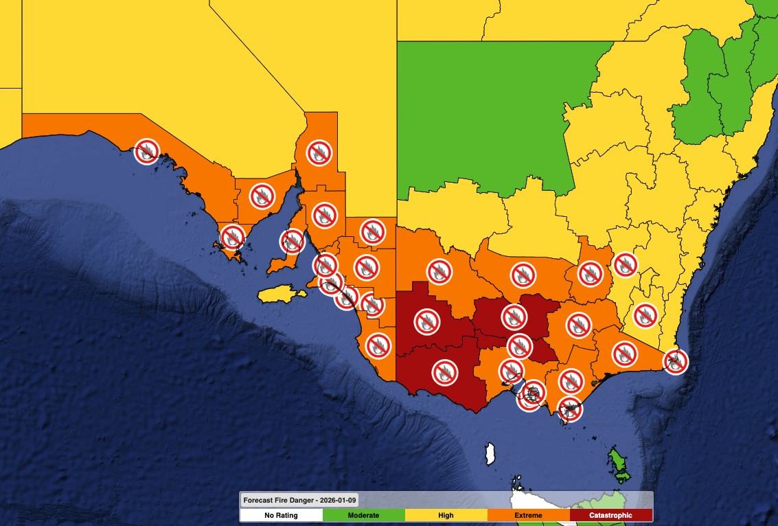 Forecast fire danger ratings and total fire bans on Friday.